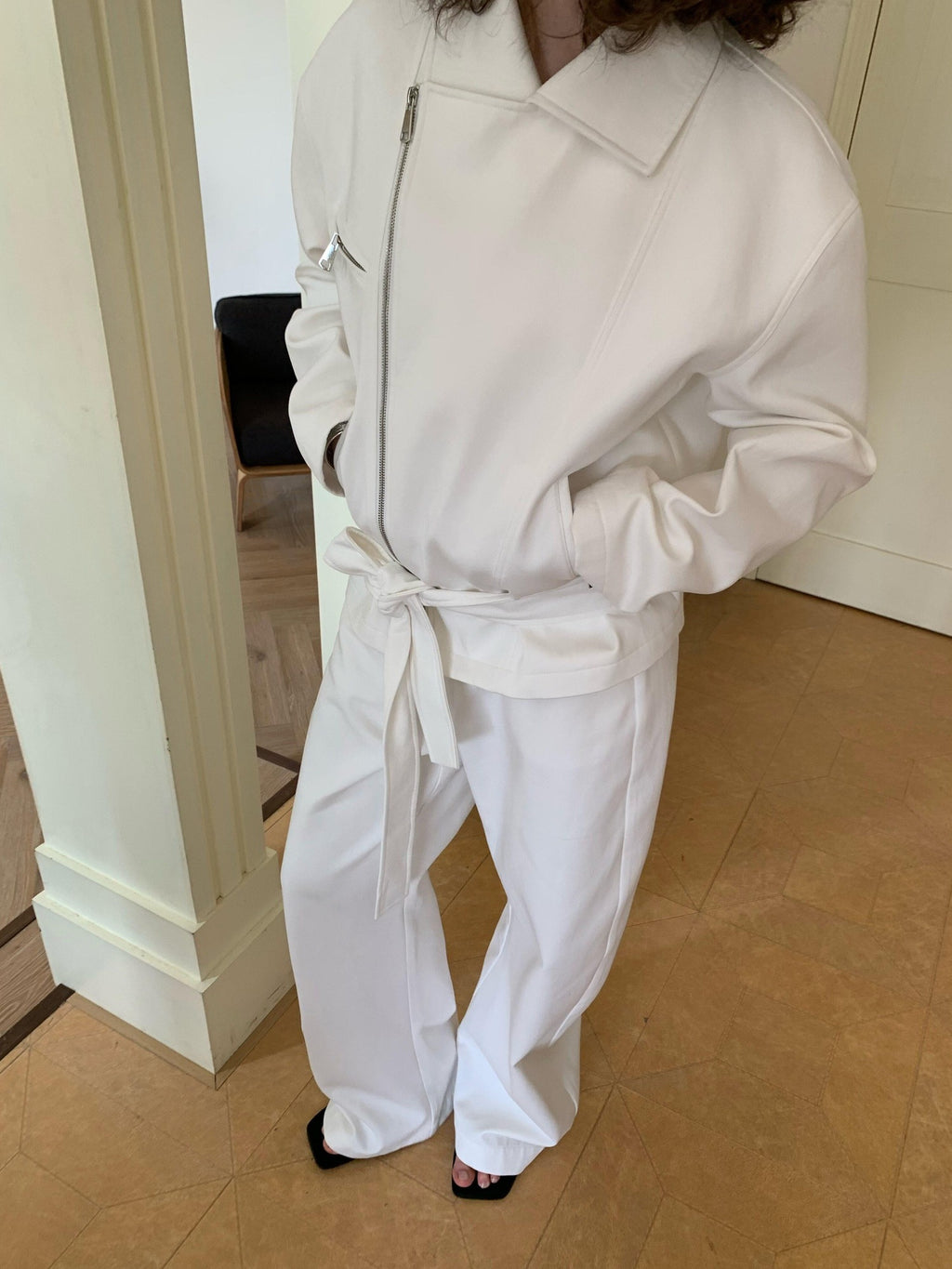 BUZHOU Pure Cotton Relaxed Natural Waist Curved Hem Women Wide Leg Pants