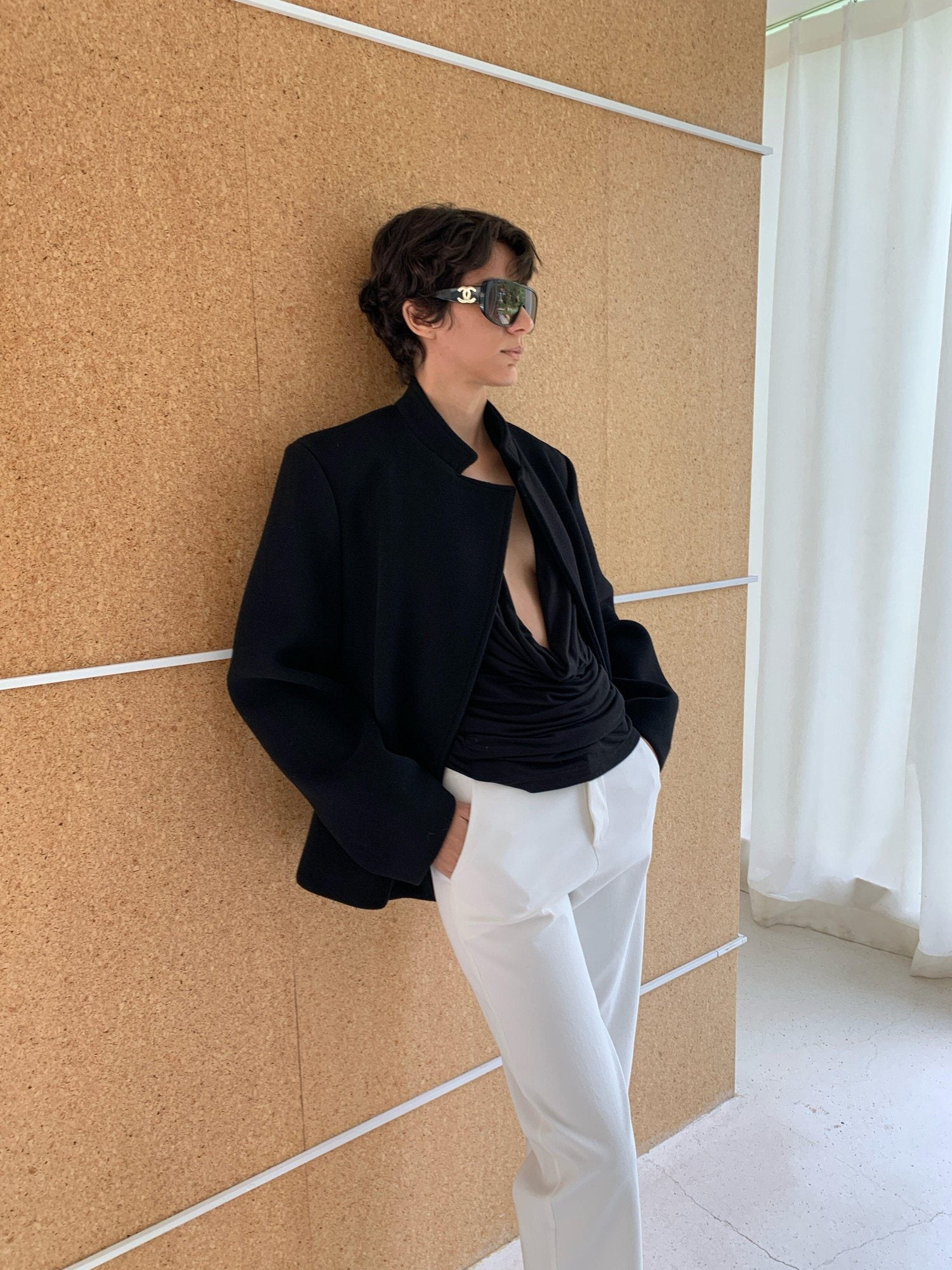 BUZHOU Pure Wool Short Tailored Long Sleeve Black Classic Office Blazers