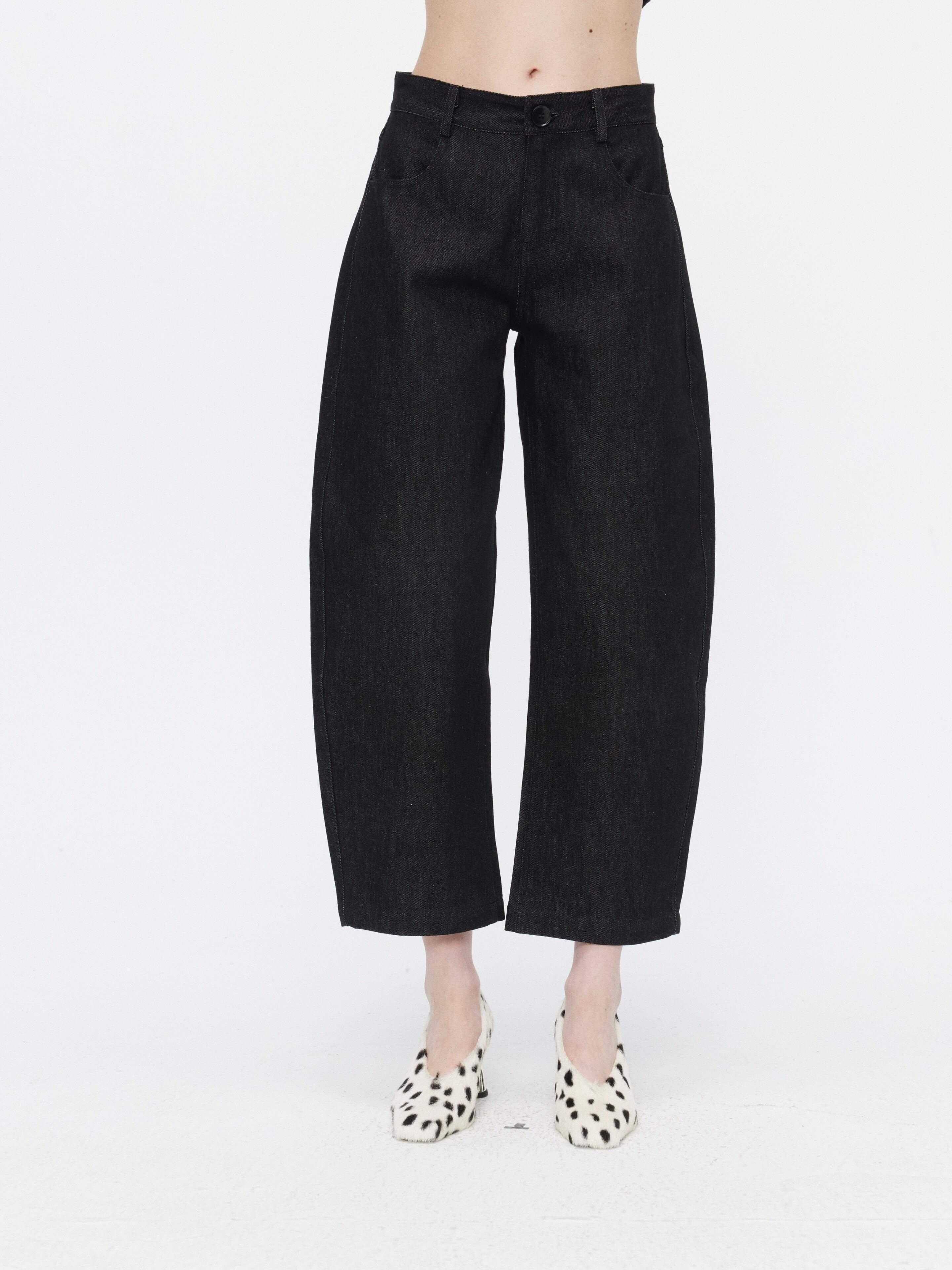 BUZHOU_Sleek_Minimal_Low_Rise_Washed_Denim_Curved_Hem_Womens_Black_Blue_Wide_Leg_Pants_MISSTT