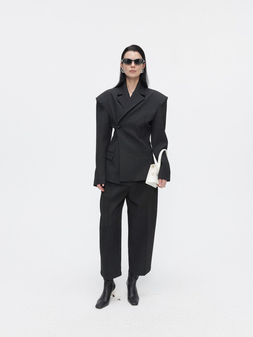 BUZHOU Slim Office Striped Mid Length Two Piece Women Ankle Pants Blazer Sets