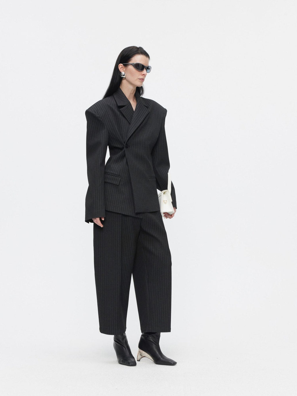BUZHOU Slim Office Striped Mid Length Two Piece Women Ankle Pants Blazer Sets
