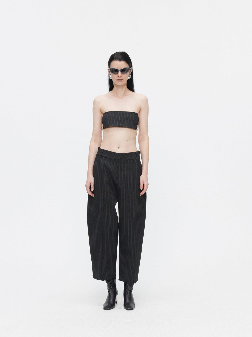 BUZHOU Slim Office Striped Mid Length Two Piece Women Ankle Pants Blazer Sets