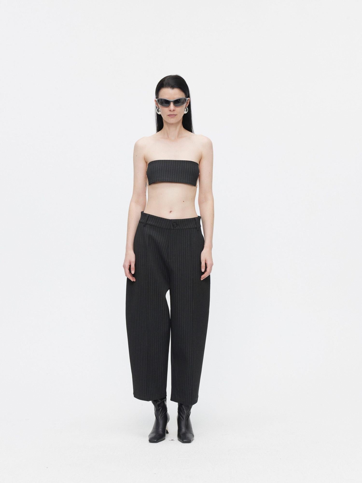 BUZHOU Slim Office Striped Mid Length Two Piece Women Ankle Pants Blazer Sets