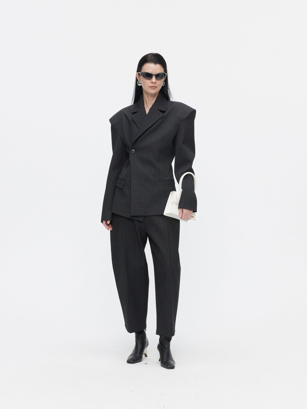 BUZHOU Slim Office Striped Mid Length Two Piece Women Ankle Pants Blazer Sets