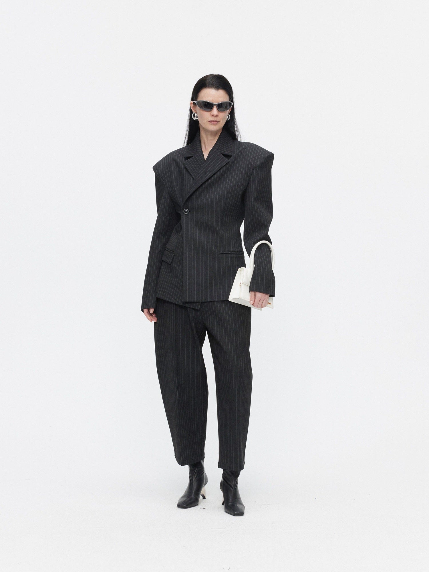 BUZHOU Slim Office Striped Mid Length Two Piece Women Ankle Pants Blazer Sets