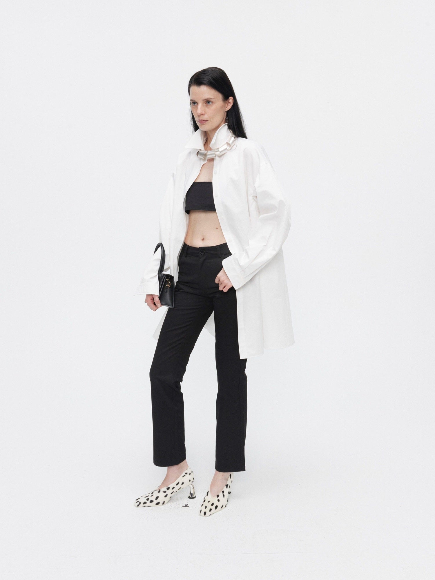 BUZHOU Slimming Minimal Loose Fit Longline Collared Cotton Blend Unisex White Shirts