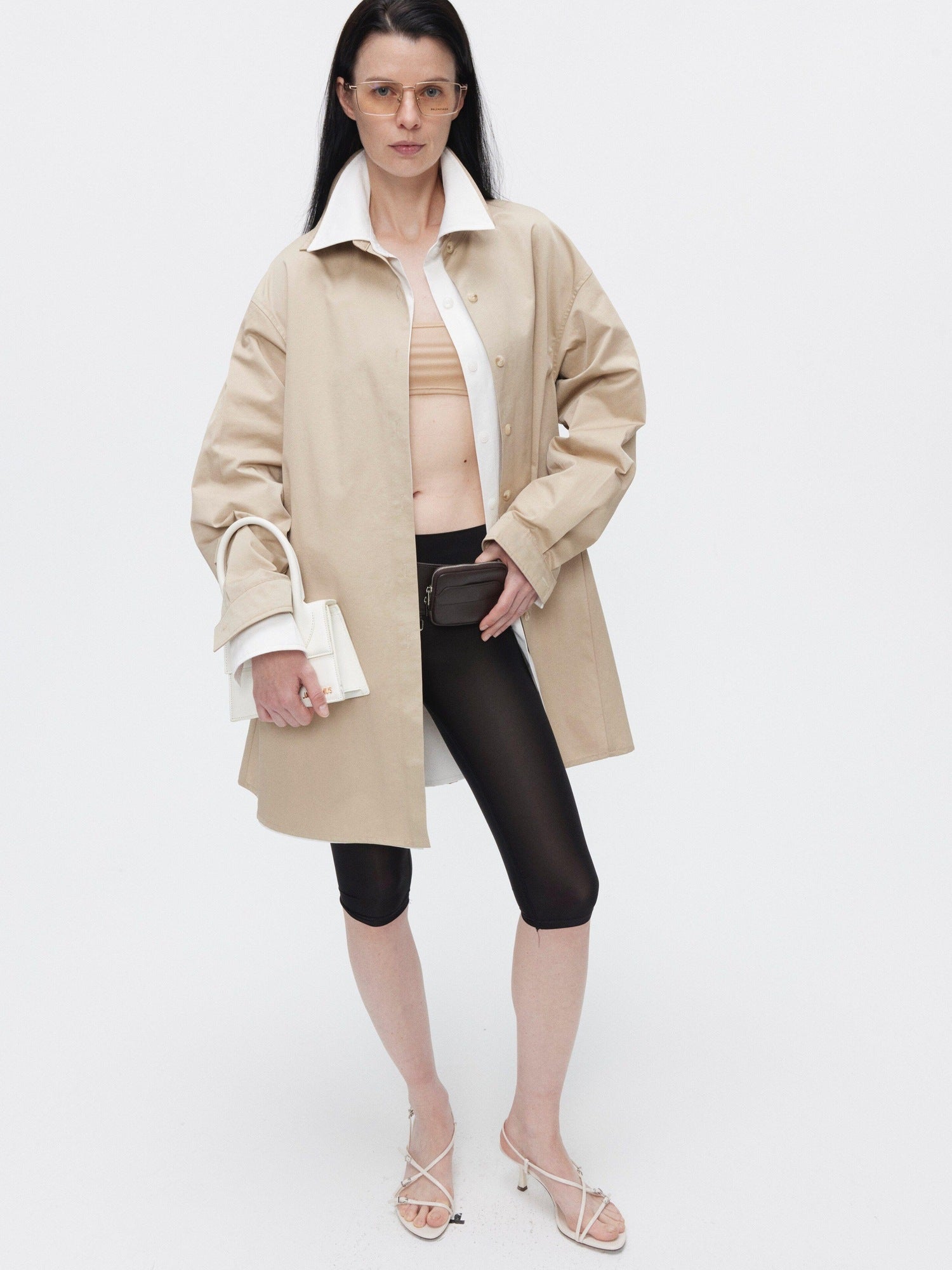 BUZHOU Slimming Minimalist Oversized Stand Collar Cotton Blend Khaki Long Women Shirts