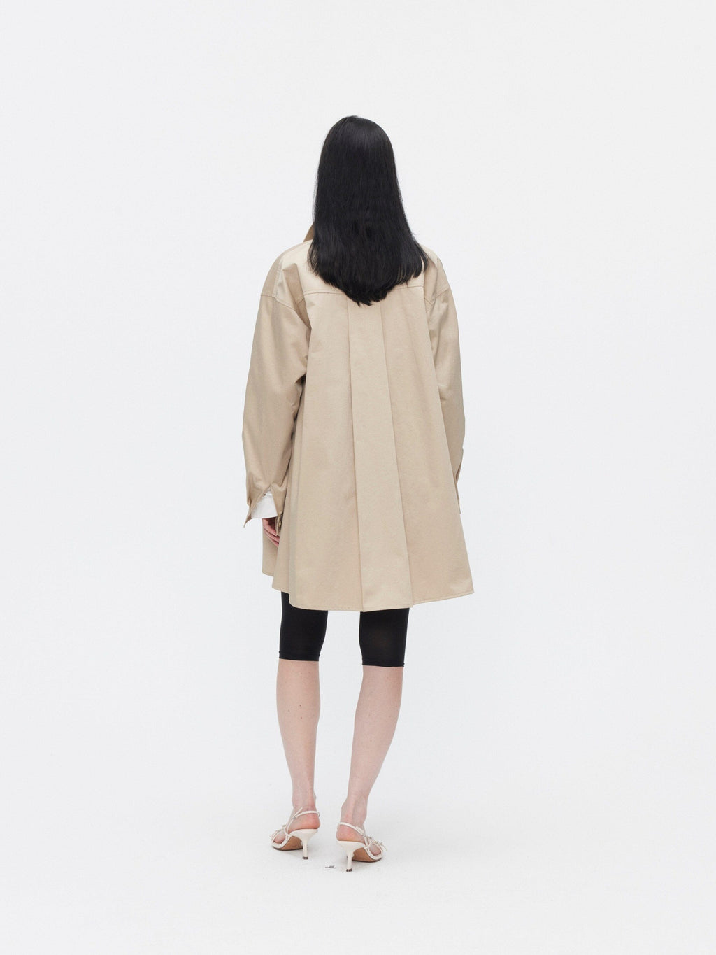 BUZHOU Slimming Minimalist Oversized Stand Collar Cotton Blend Khaki Long Women Shirts