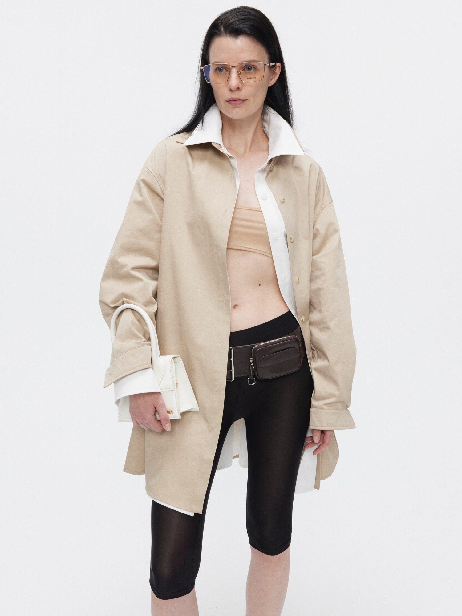 BUZHOU Slimming Minimalist Oversized Stand Collar Cotton Blend Khaki Long Women Shirts