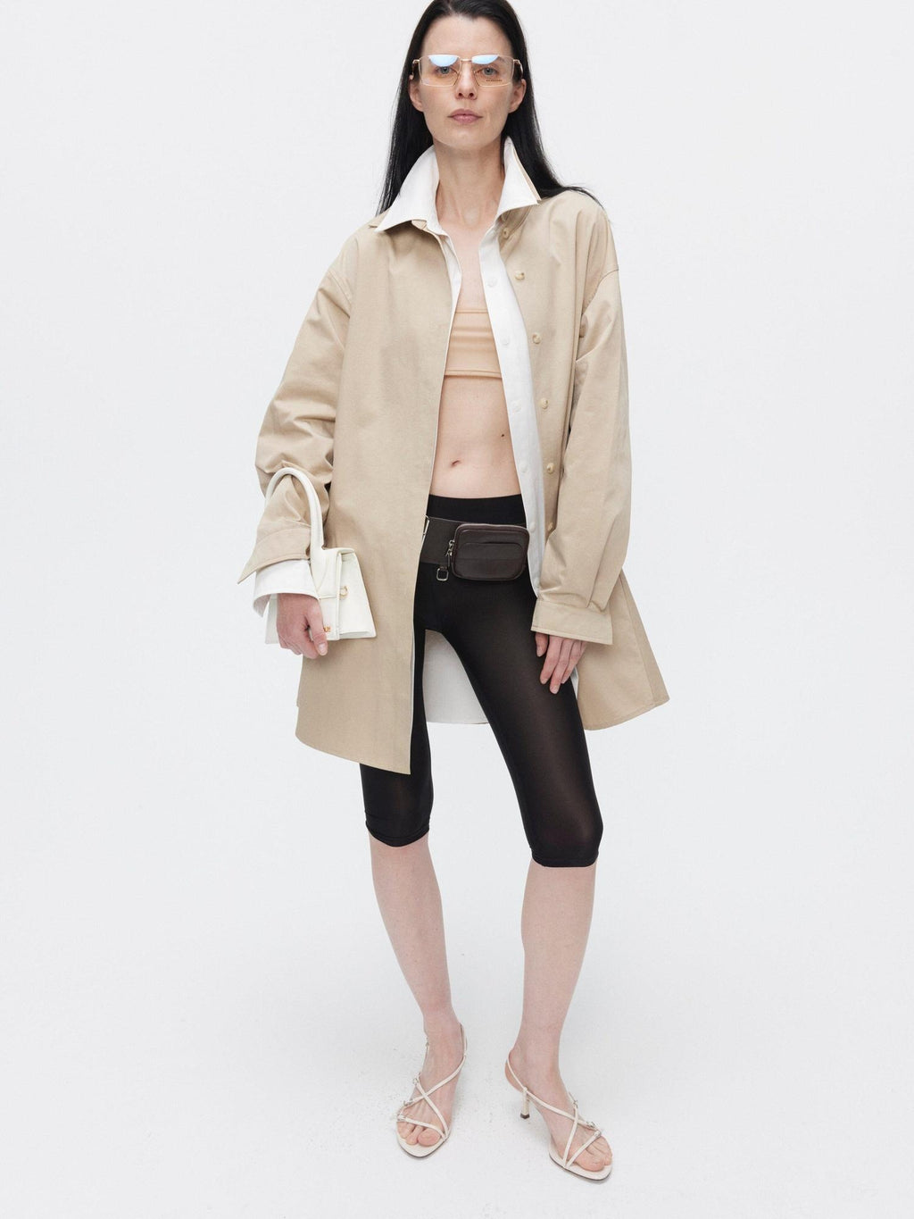 BUZHOU Slimming Minimalist Oversized Stand Collar Cotton Blend Khaki Long Women Shirts
