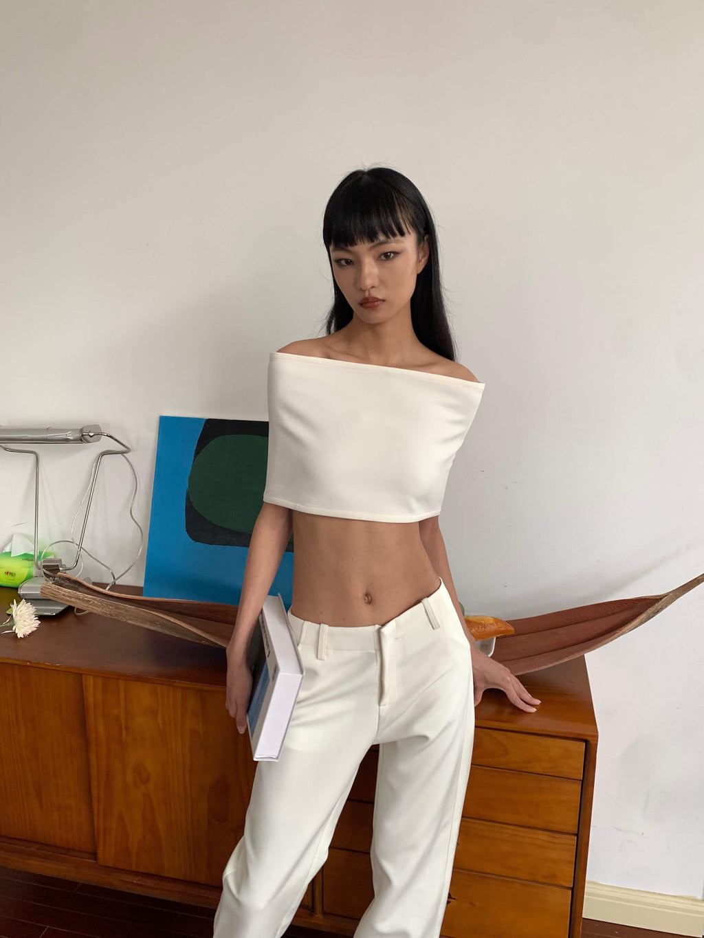 BUZHOU_Soft_Cotton_Straight_Low_Waist_Off_Shoulder_Ladies_Pants_Top_&_Pants_Sets_MISSTT