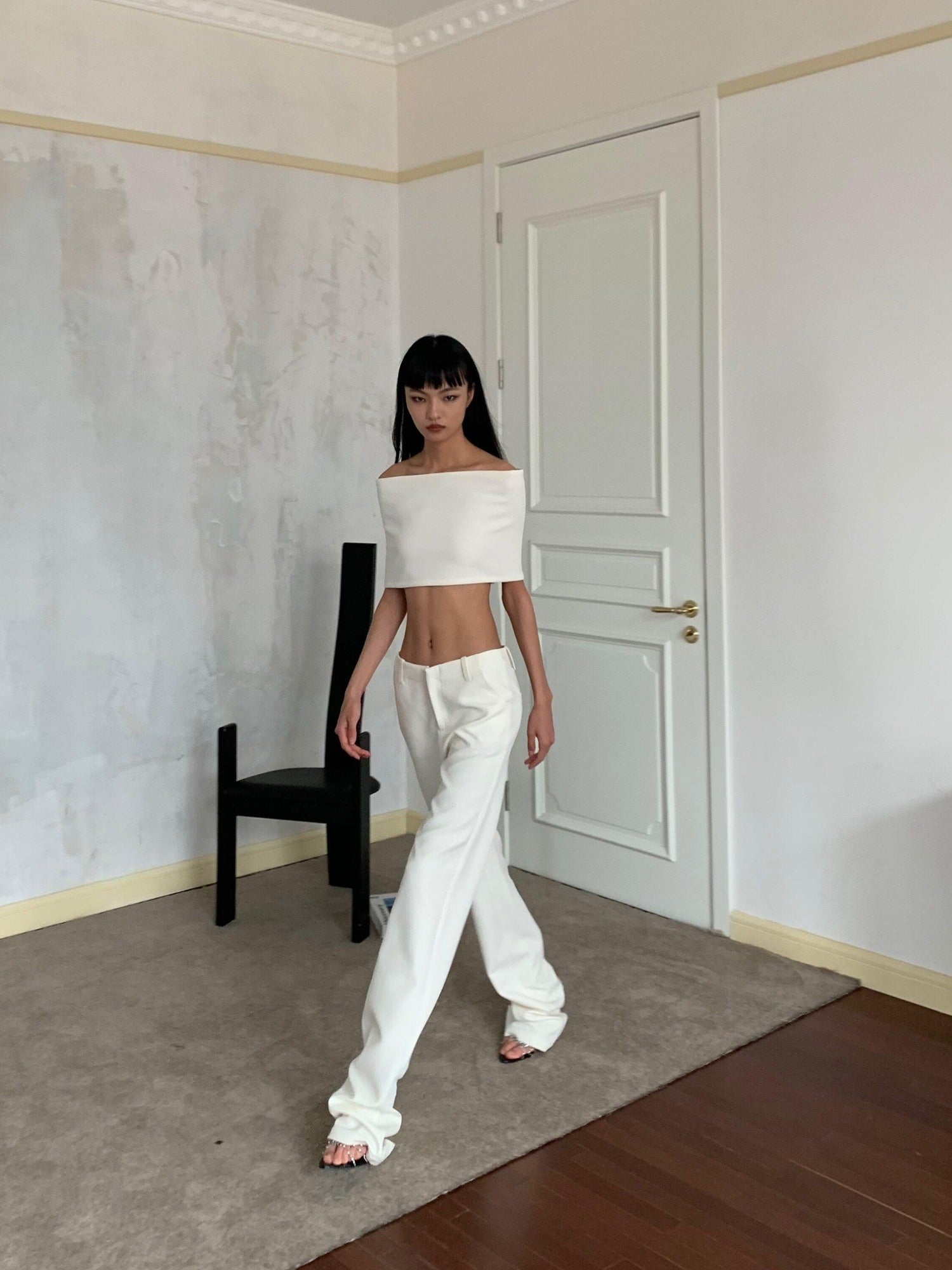 BUZHOU Soft Cotton Straight Low Waist Off Shoulder Ladies Pants Top & Pants Sets