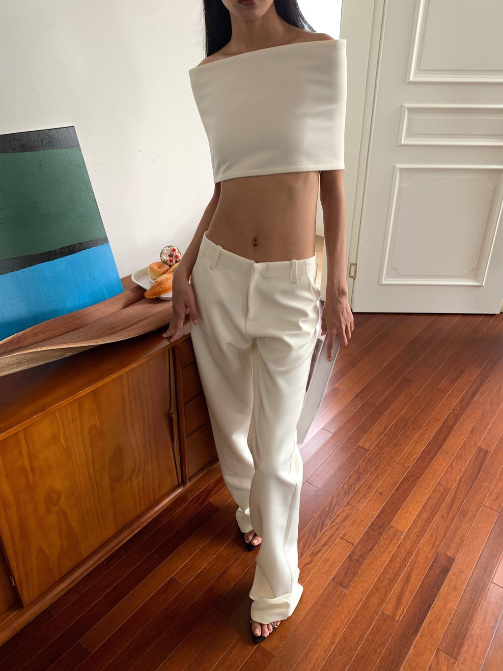 BUZHOU Soft Cotton Straight Low Waist Off Shoulder Ladies Pants Top & Pants Sets