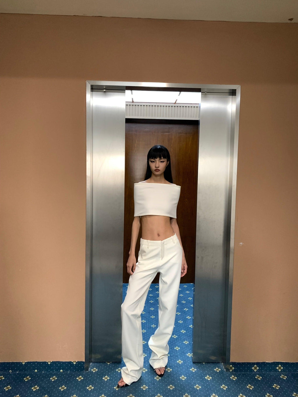 BUZHOU Soft Cotton Straight Low Waist Off Shoulder Ladies Pants Top & Pants Sets