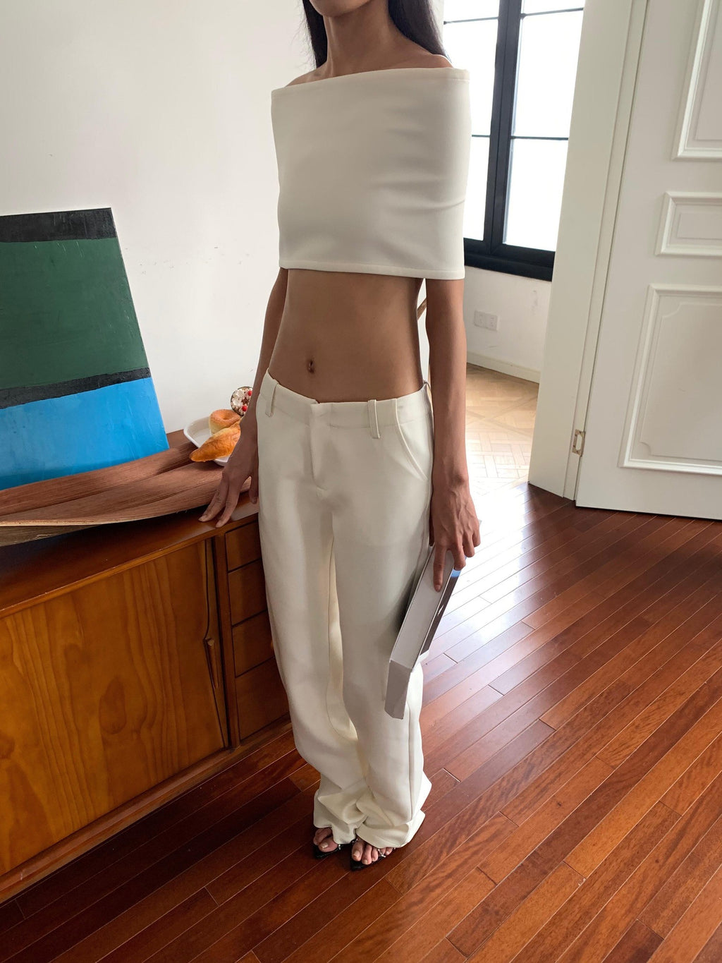 BUZHOU Soft Cotton Straight Low Waist Off Shoulder Ladies Pants Top & Pants Sets