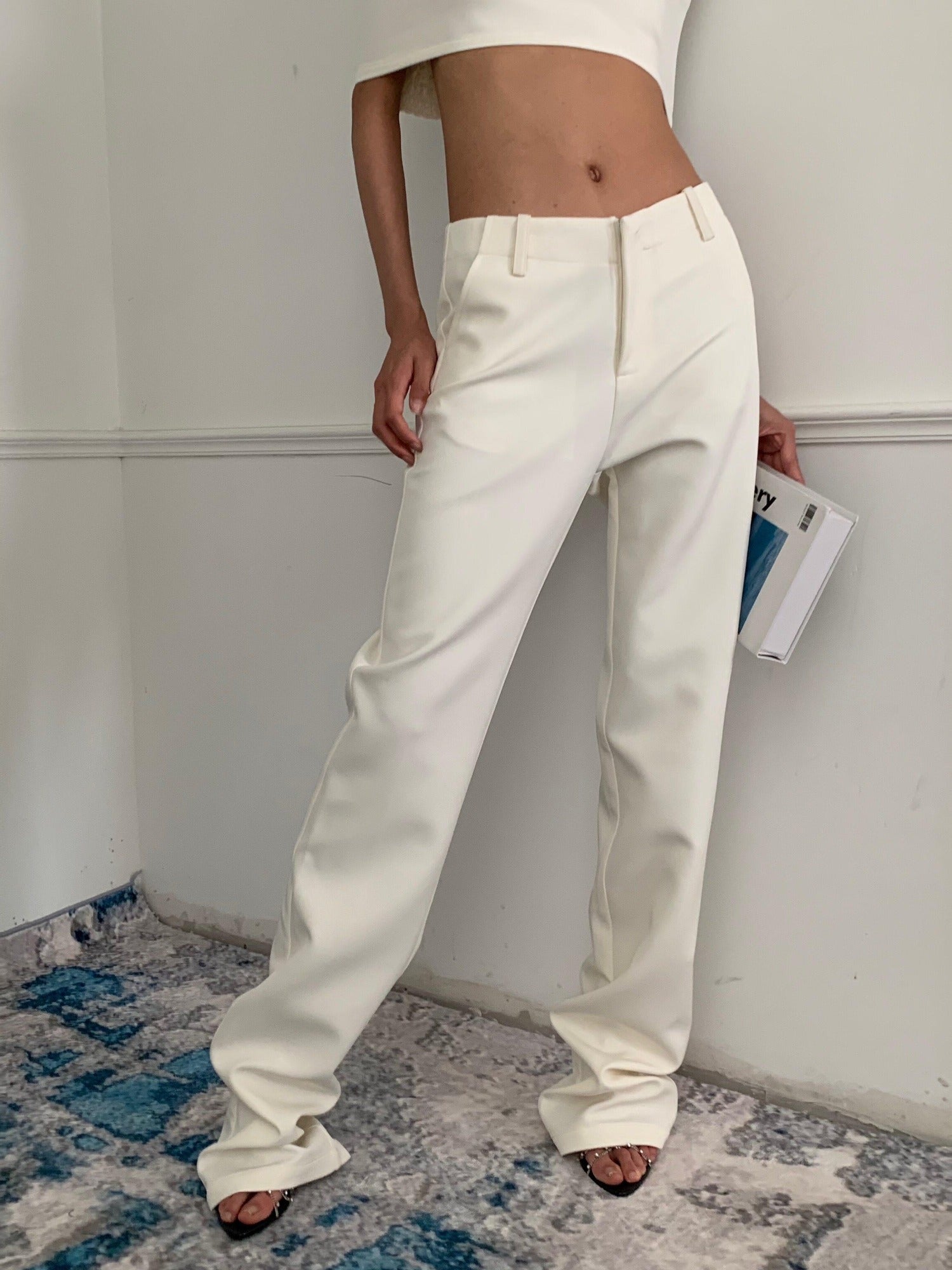BUZHOU Soft Cotton Straight Low Waist Off Shoulder Ladies Pants Top & Pants Sets