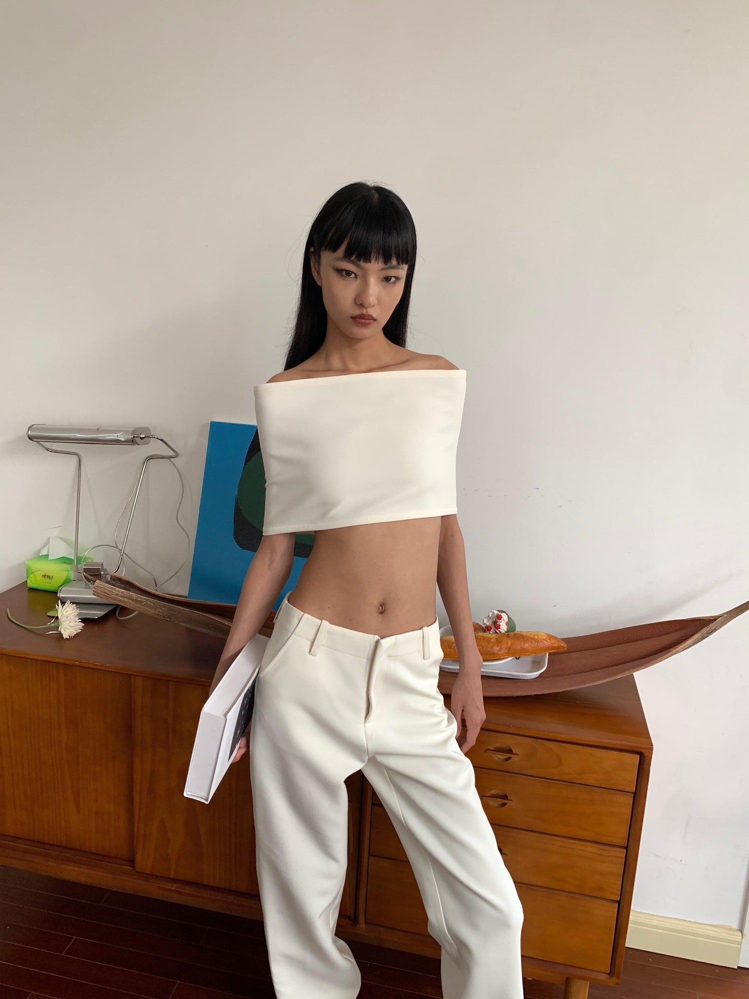 BUZHOU Soft Cotton Straight Low Waist Off Shoulder Ladies Pants Top & Pants Sets