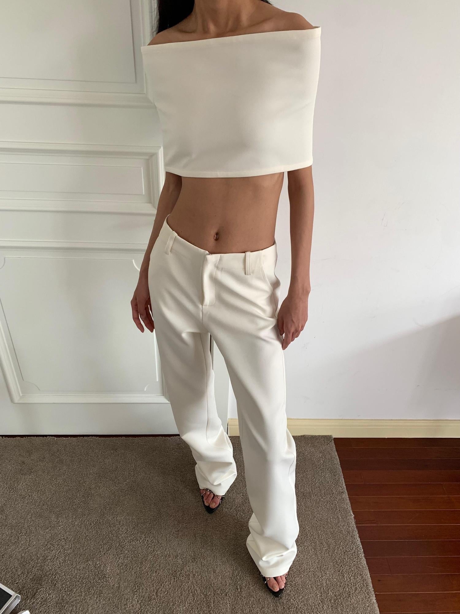 BUZHOU Soft Cotton Straight Low Waist Off Shoulder Ladies Pants Top & Pants Sets