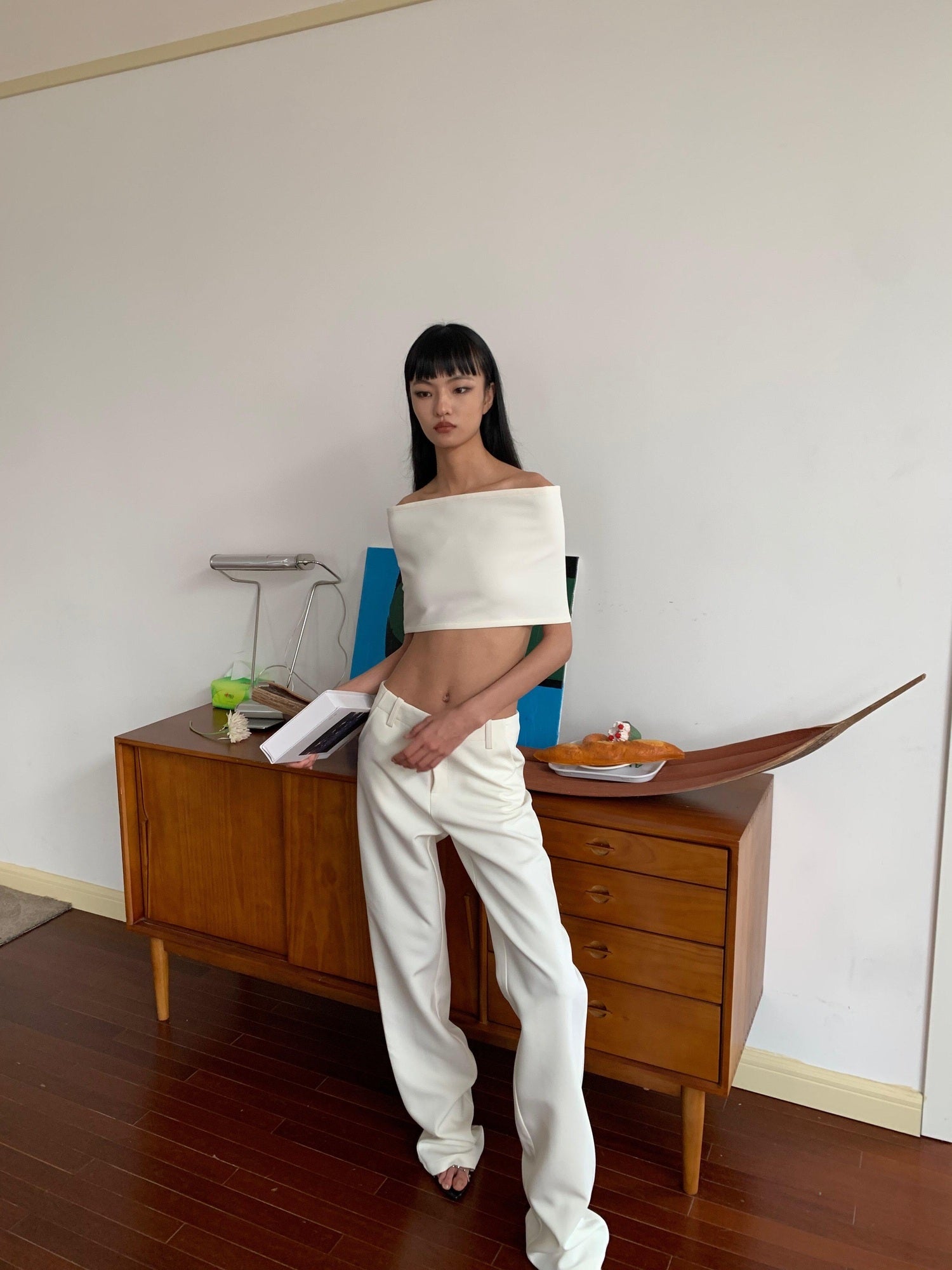 BUZHOU Soft Cotton Straight Low Waist Off Shoulder Ladies Pants Top & Pants Sets