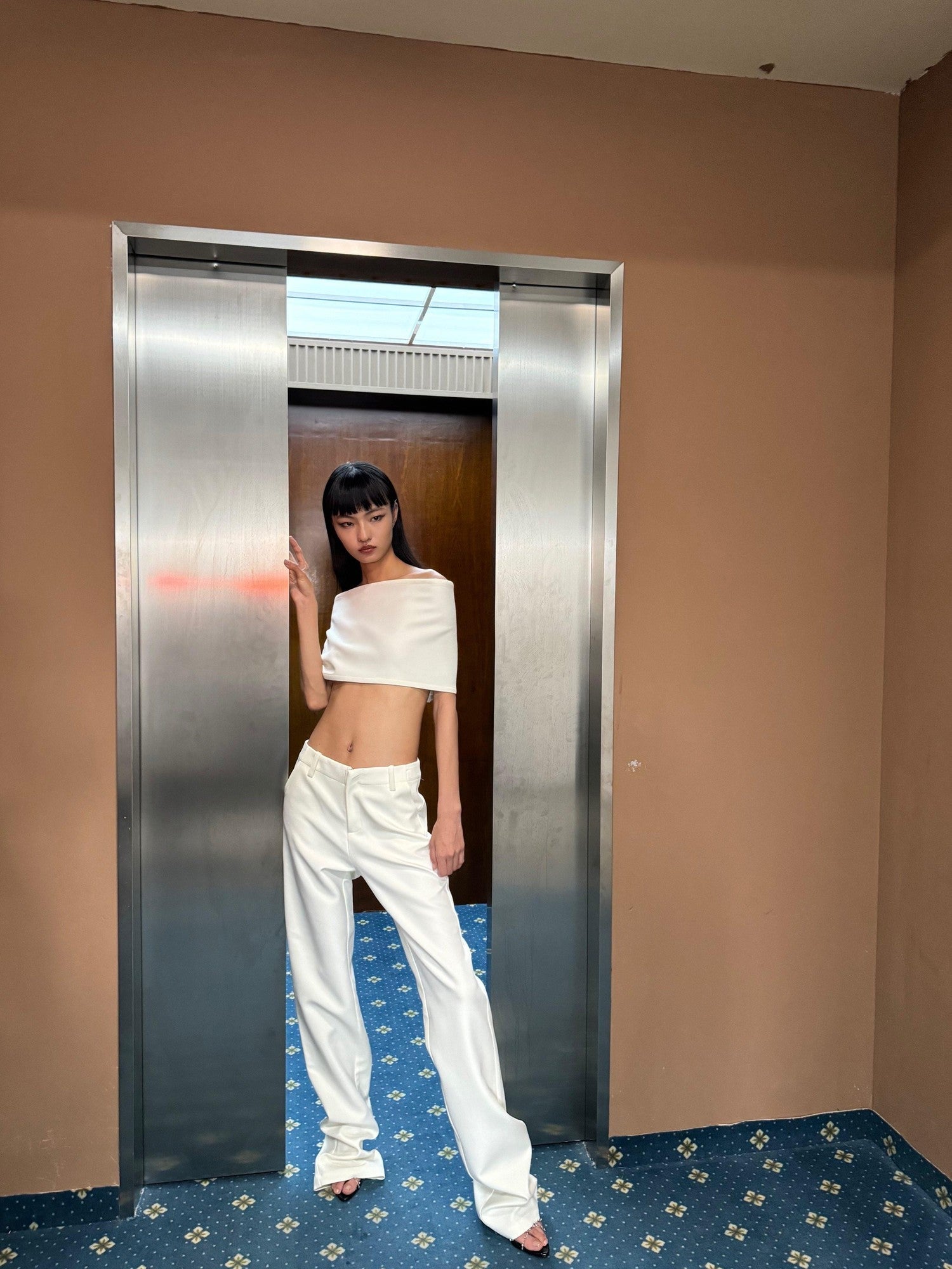 BUZHOU Soft Cotton Straight Low Waist Off Shoulder Ladies Pants Top & Pants Sets