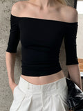 BUZHOU_Soft_Stretch_Cotton_Cleanfit_Slim_Mid_Sleeve_Women_Black_Off_Shoulder_Crop_Tops_MISSTT