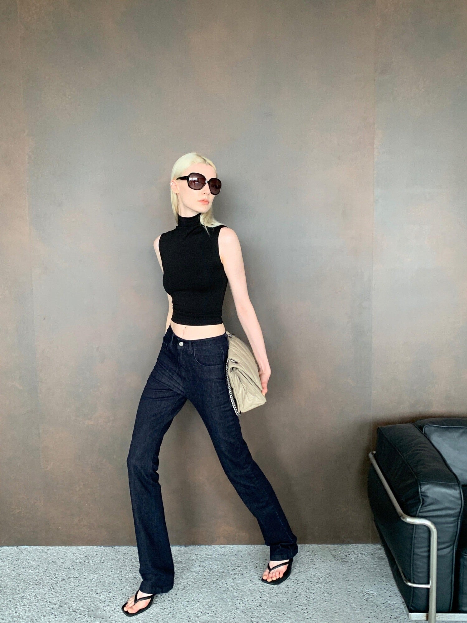 BUZHOU Soft Stretch Cotton Lyocell Washed Deep Indigo Low Rise Casual Skinny Jeans
