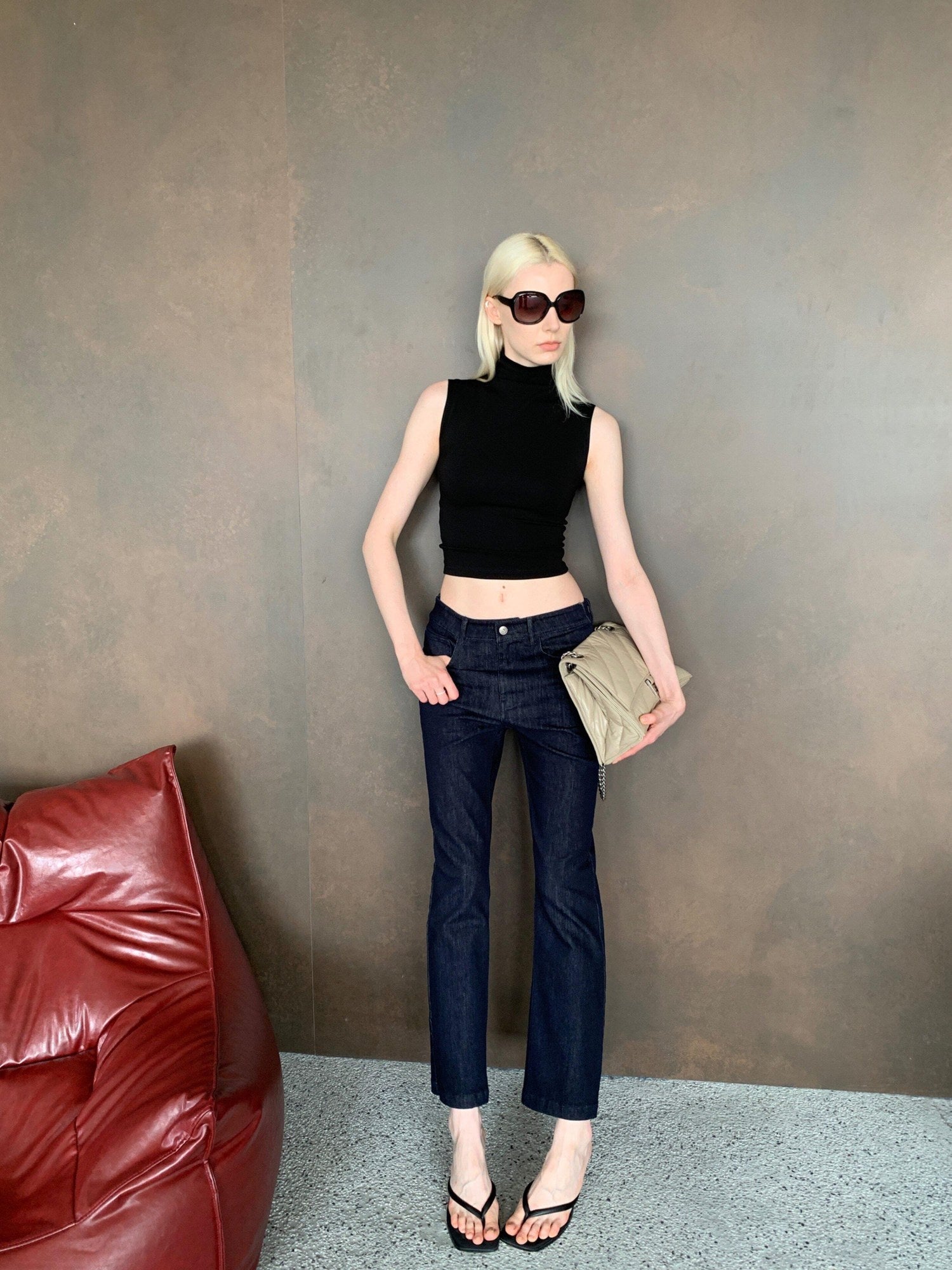 BUZHOU Soft Stretch Cotton Lyocell Washed Deep Indigo Low Rise Casual Skinny Jeans