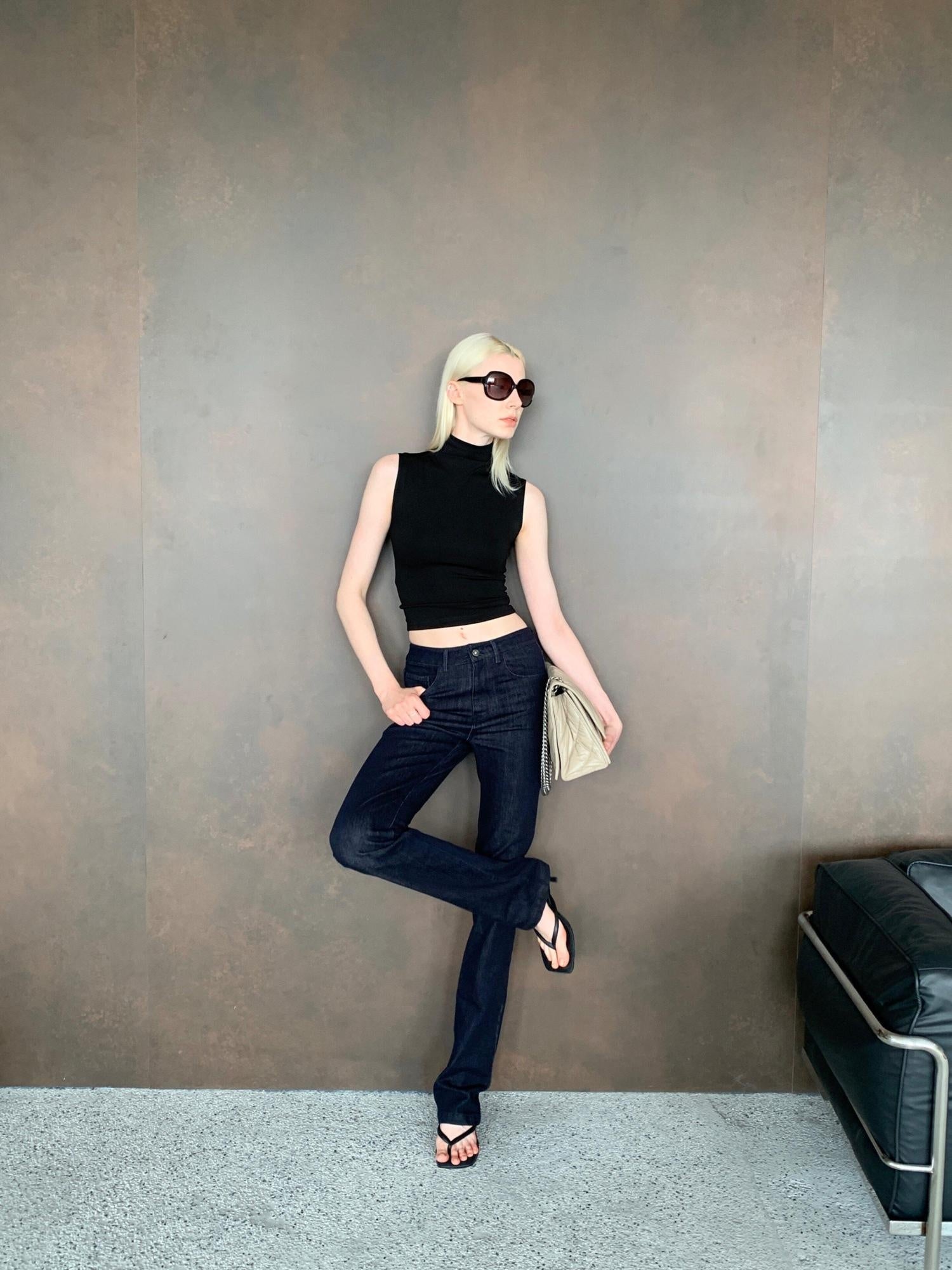 BUZHOU Soft Stretch Cotton Lyocell Washed Deep Indigo Low Rise Casual Skinny Jeans