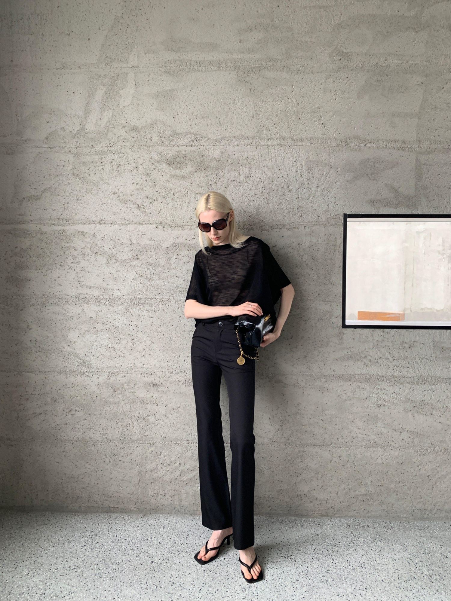 BUZHOU Soft Tencel Elegant Loose Batwing Short Sleeve Black Sheer Oversized T-Shirts