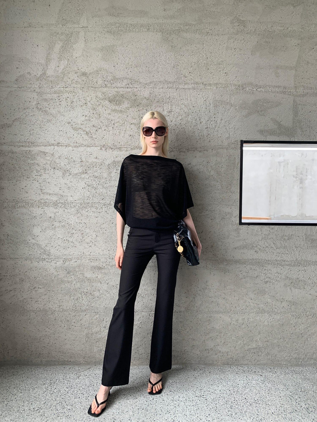 BUZHOU Soft Tencel Elegant Loose Batwing Short Sleeve Black Sheer Oversized T-Shirts