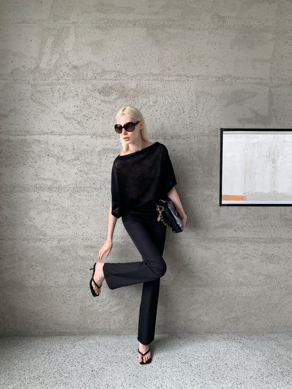 BUZHOU Soft Tencel Elegant Loose Batwing Short Sleeve Black Sheer Oversized T-Shirts