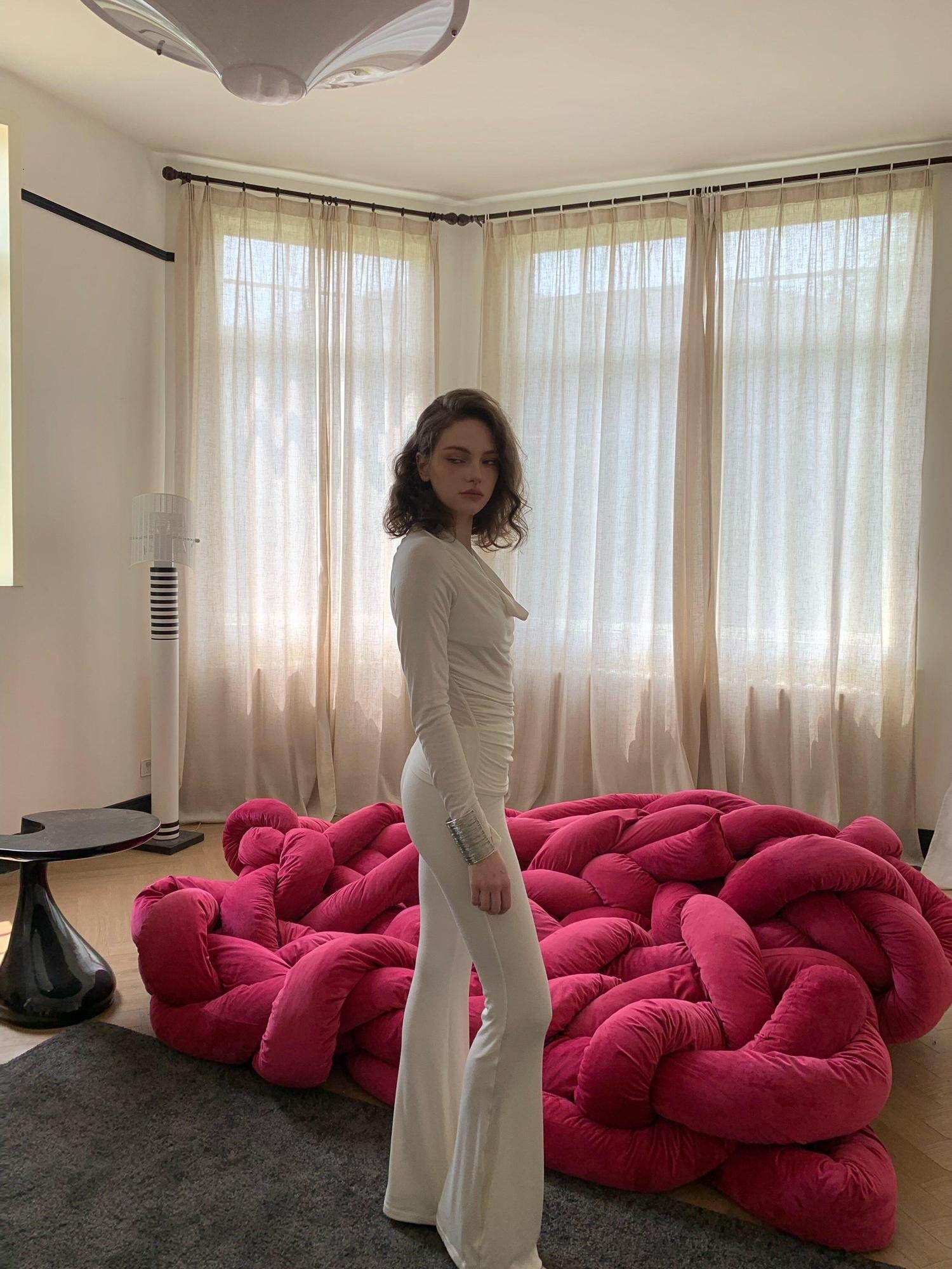 BUZHOU Soft Wool V-neck Pullover Office Women White Double Layer Pants Top & Pants Sets