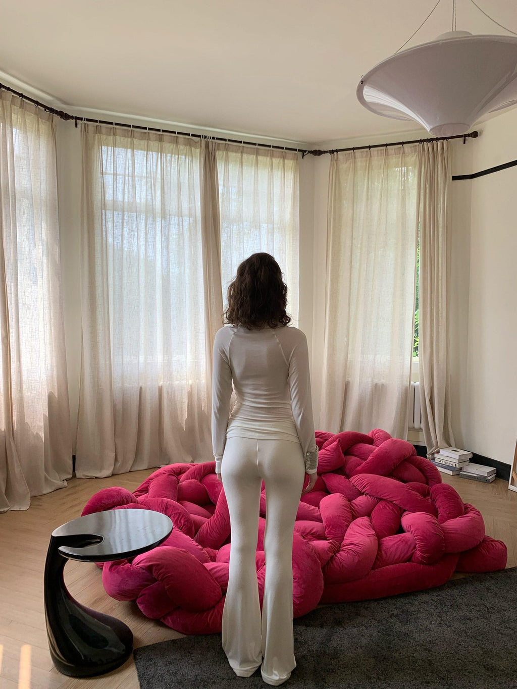 BUZHOU Soft Wool V-neck Pullover Office Women White Double Layer Pants Top & Pants Sets
