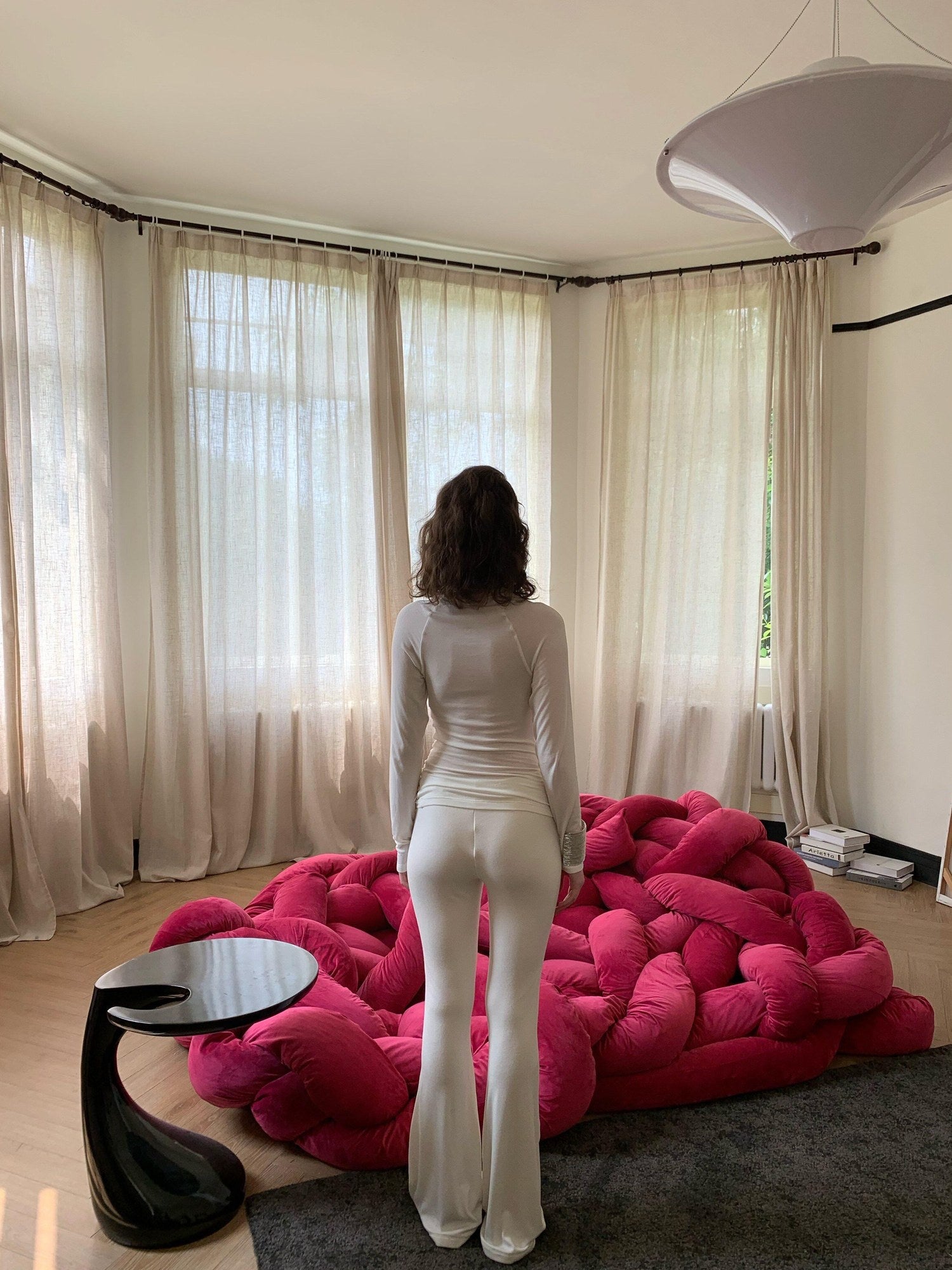 BUZHOU Soft Wool V-neck Pullover Office Women White Double Layer Pants Top & Pants Sets