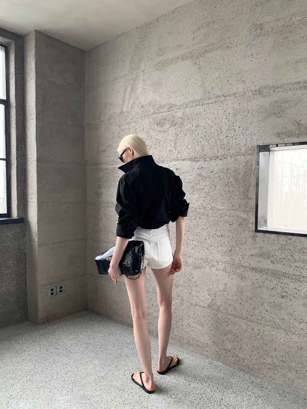 BUZHOU Sun Protective Cotton Patchwork High Waist Turn Collar Women Black Shirts