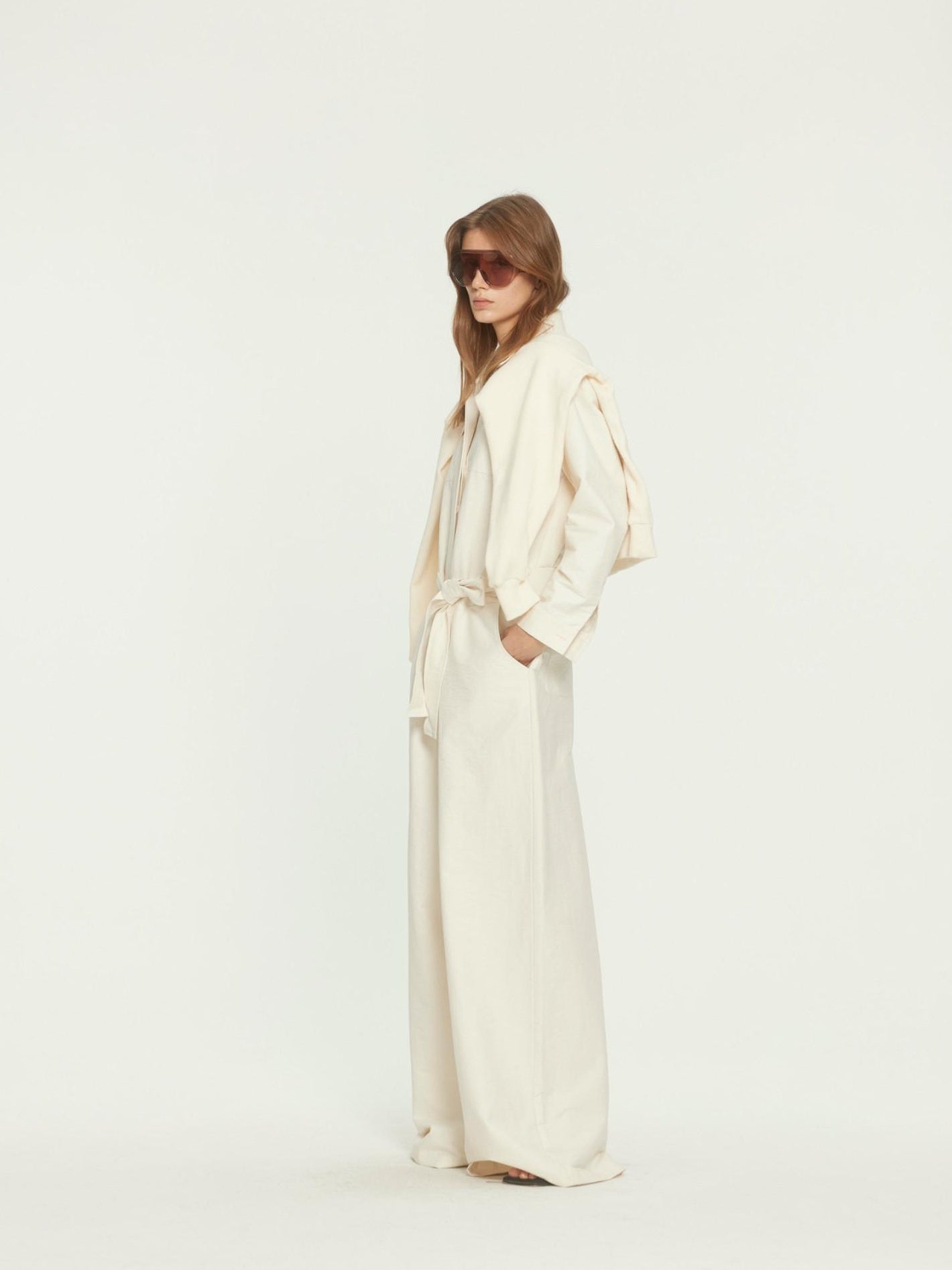 BUZHOU Versatile Beige Straight Leg Mid Waist Office Workwear Jumpsuits