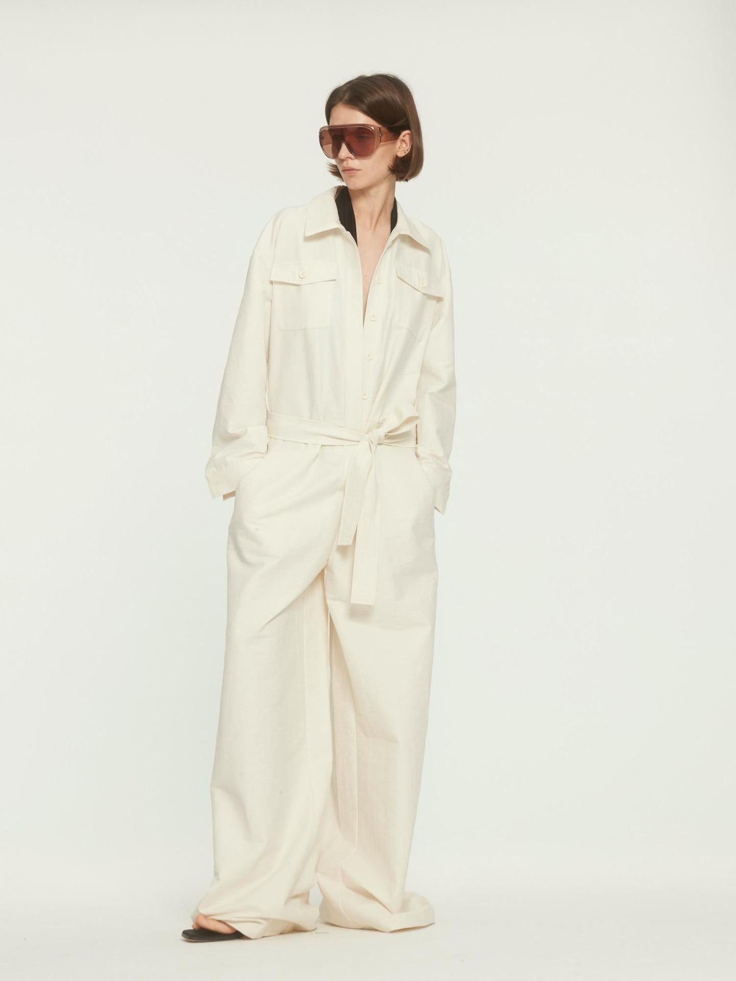 BUZHOU Versatile Beige Straight Leg Mid Waist Office Workwear Jumpsuits