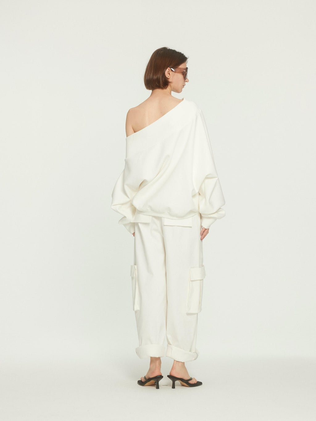 BUZHOU Versatile White Multiway Cargo Natural Waist Cotton Stretch Women Wide Leg Pants