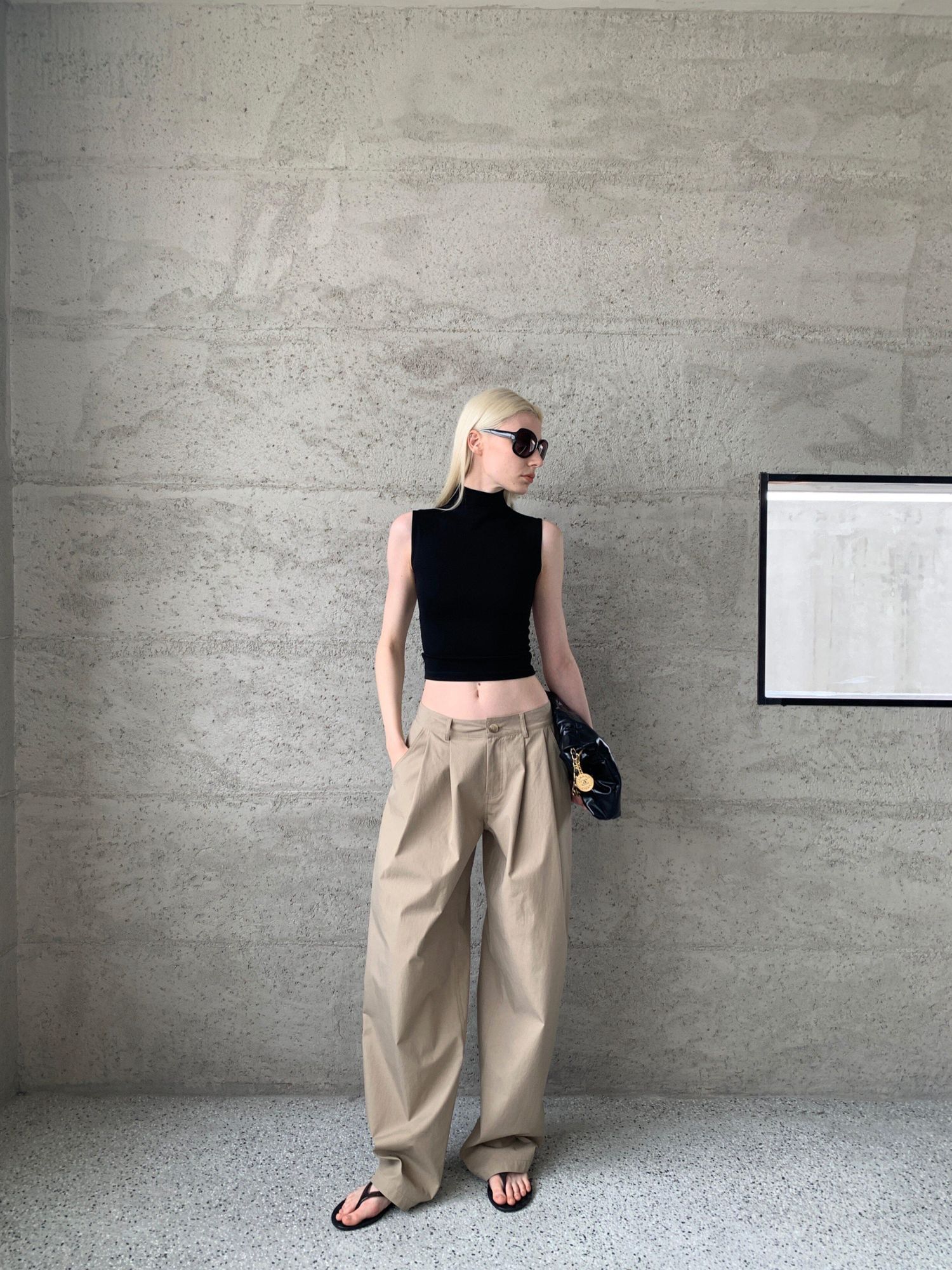 BUZHOU Washed Cotton Low Rise Casual Zipper Fly Ladies White Khaki Wide Leg Pants