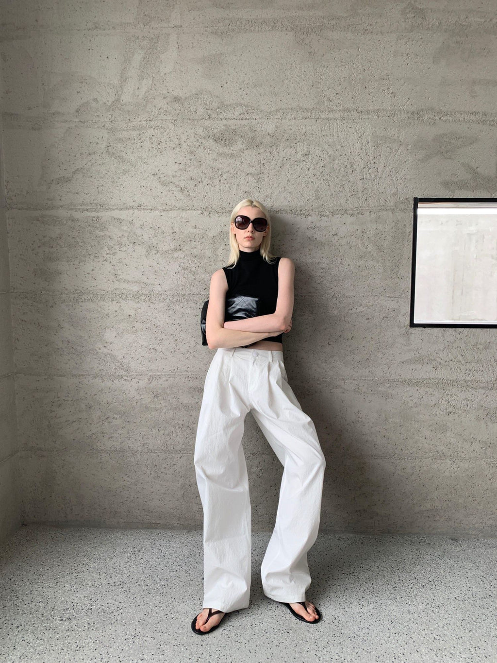BUZHOU Washed Cotton Low Rise Casual Zipper Fly Ladies White Khaki Wide Leg Pants
