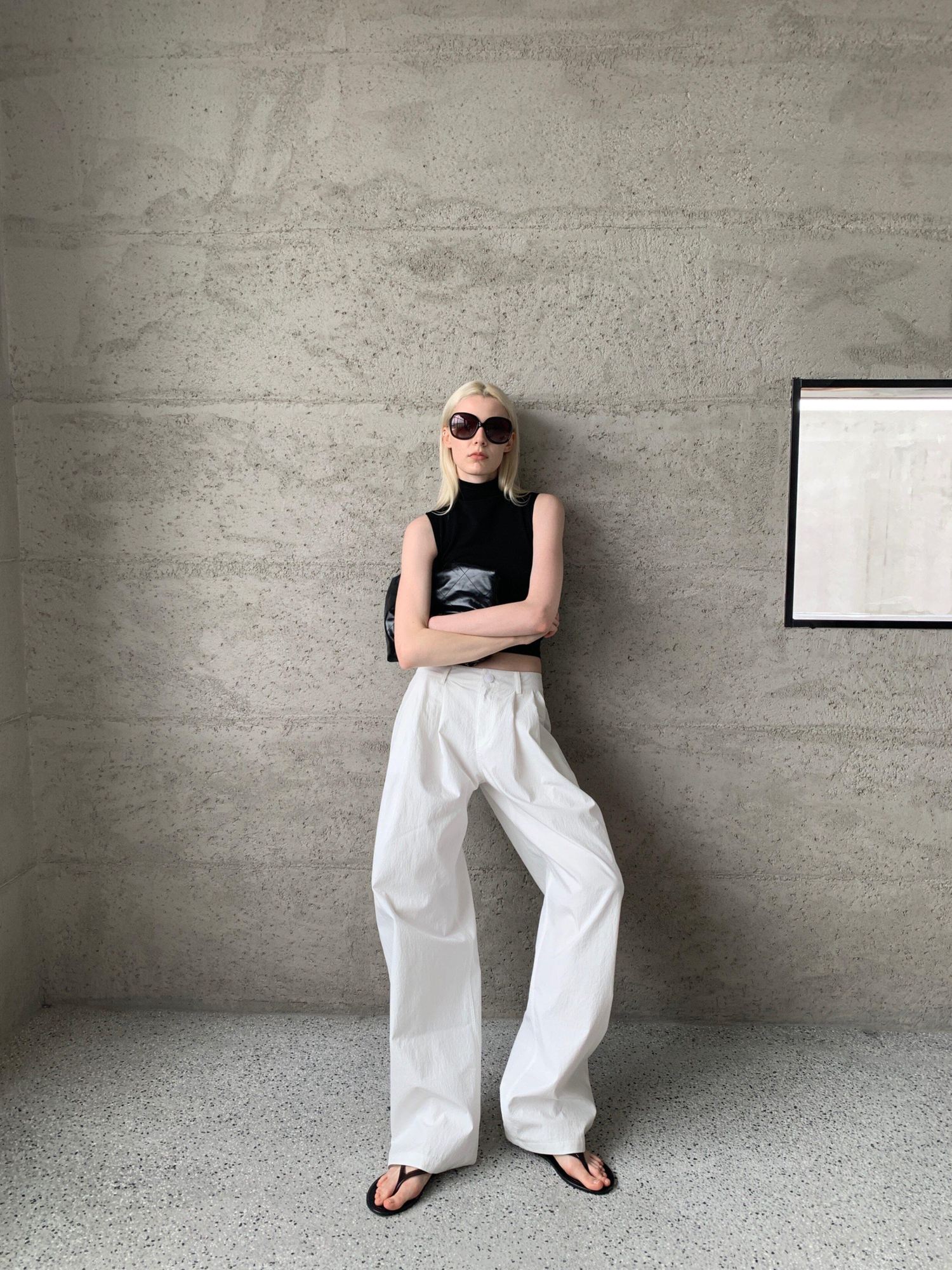 BUZHOU Washed Cotton Low Rise Casual Zipper Fly Ladies White Khaki Wide Leg Pants