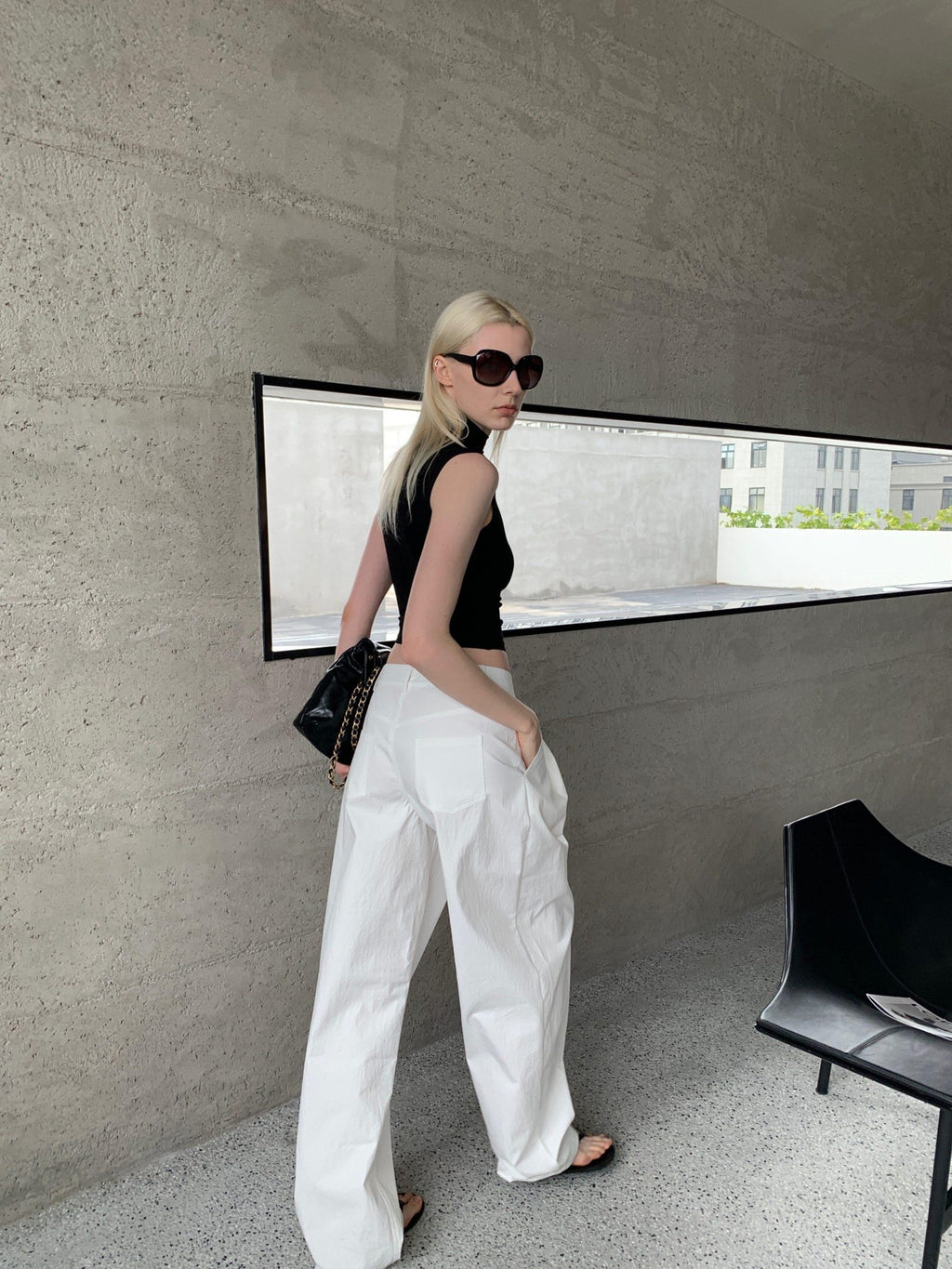 BUZHOU Washed Cotton Low Rise Casual Zipper Fly Ladies White Khaki Wide Leg Pants