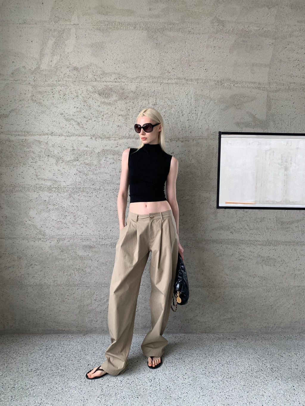 BUZHOU Washed Cotton Low Rise Casual Zipper Fly Ladies White Khaki Wide Leg Pants