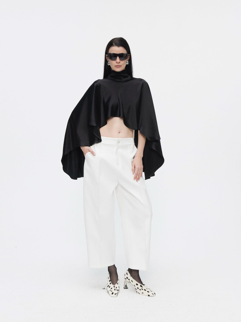 BUZHOU Wrinkle Free Cooling Minimalist Cropped Mockneck Acetate Long Sleeve T-Shirts