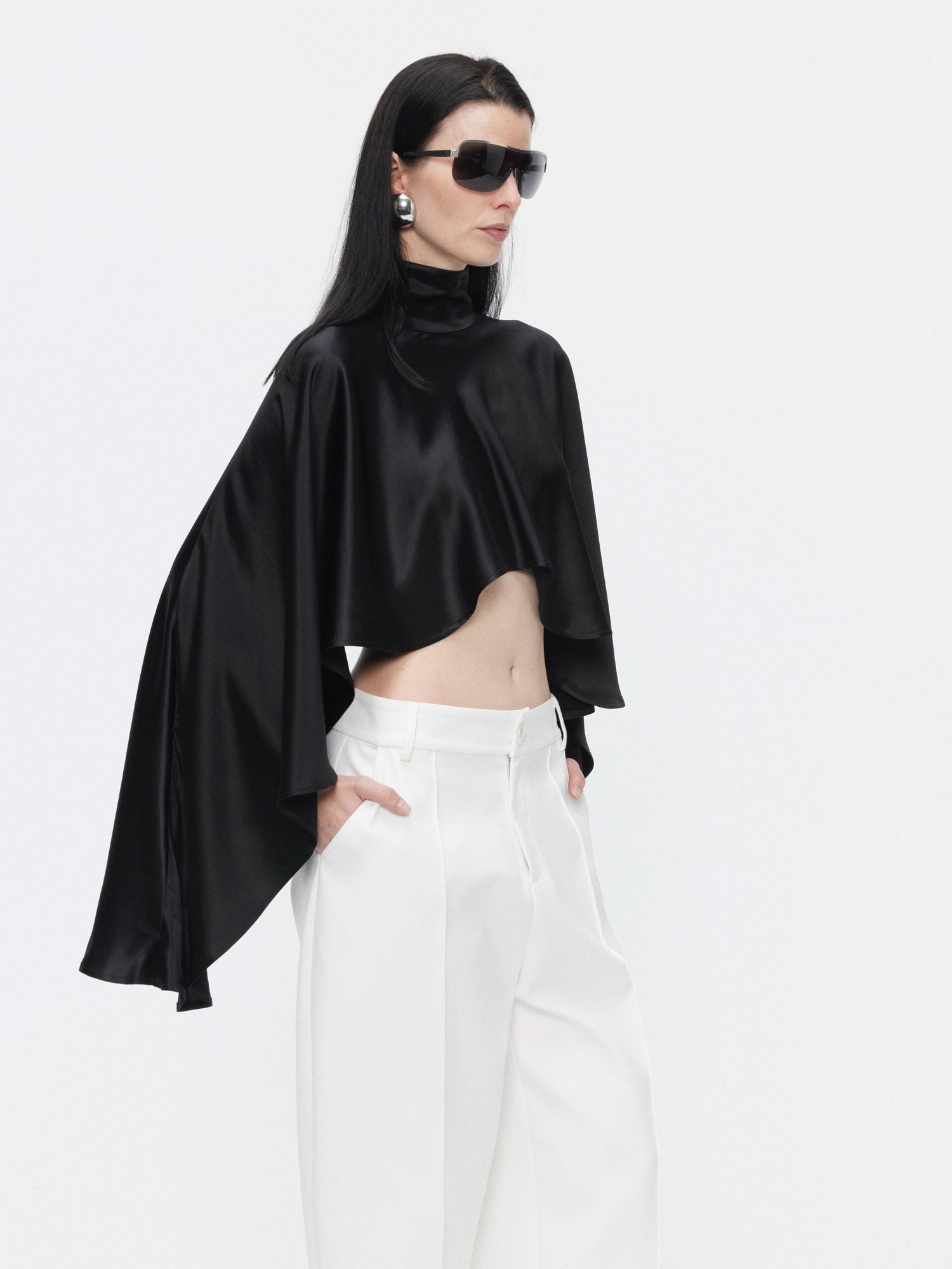 BUZHOU Wrinkle Free Cooling Minimalist Cropped Mockneck Acetate Long Sleeve T-Shirts