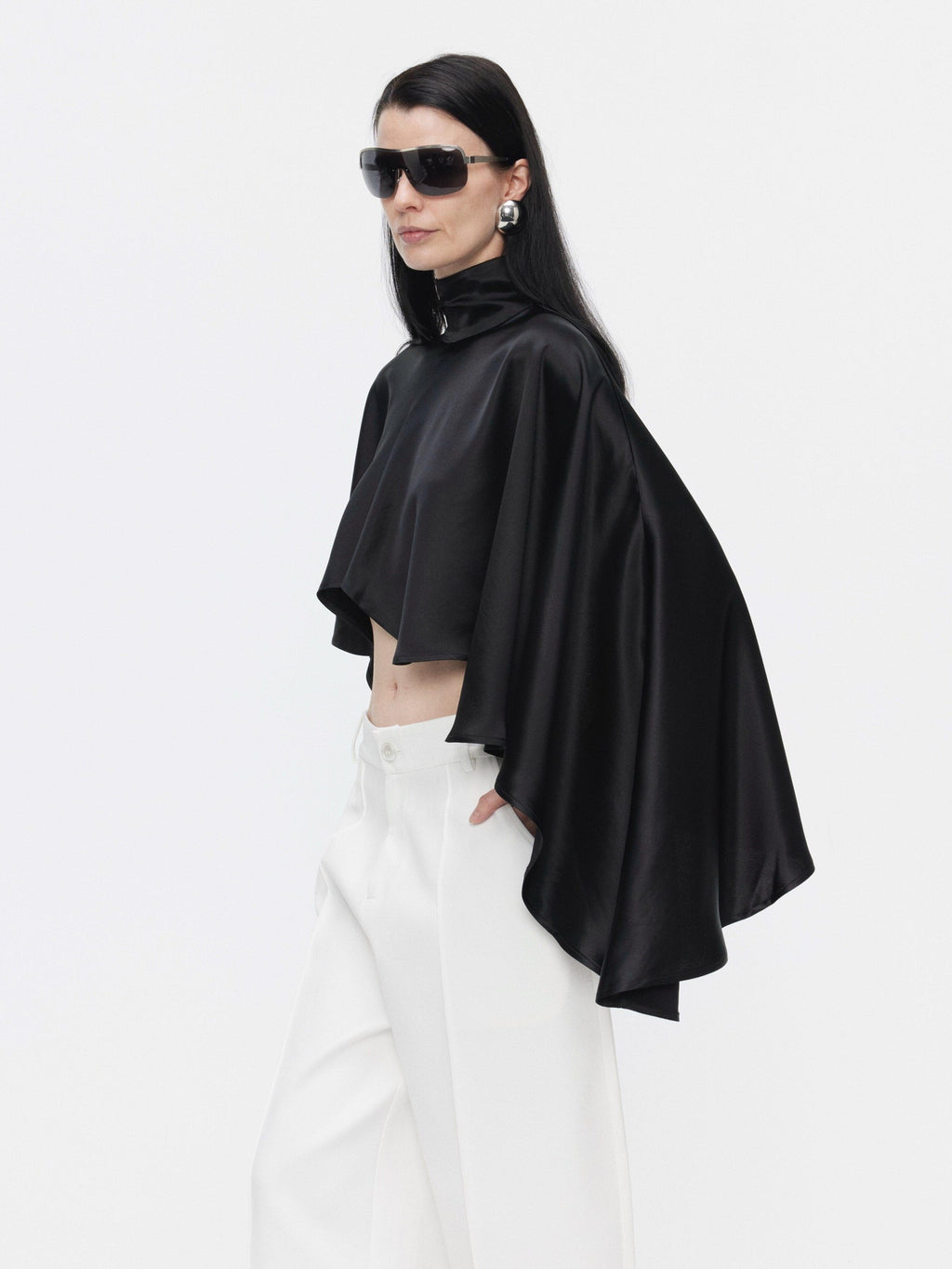 BUZHOU Wrinkle Free Cooling Minimalist Cropped Mockneck Acetate Long Sleeve T-Shirts