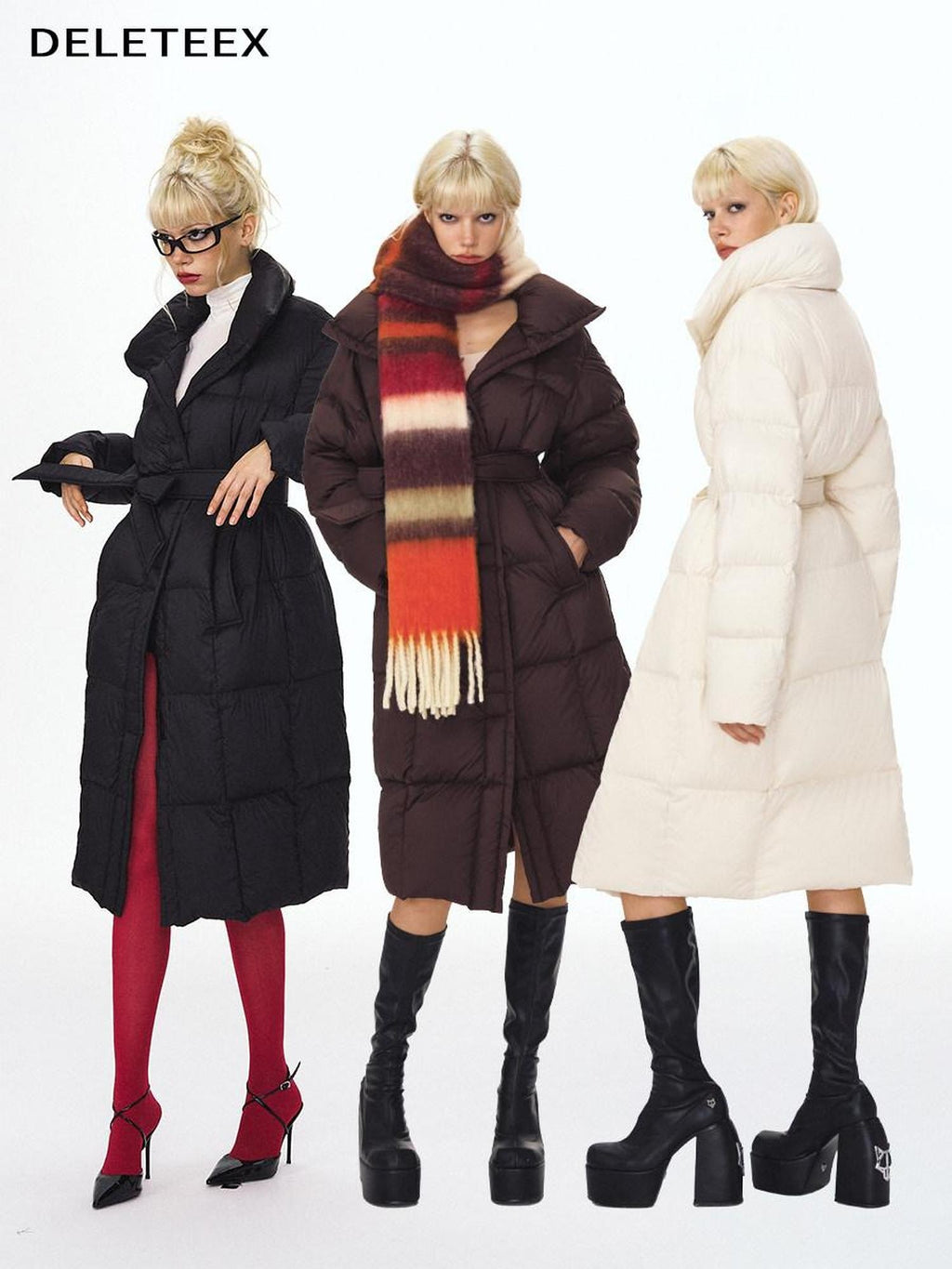DeleteEx 90 Percent White Goose Down Warm Elegant Long Belted Women Down Jackets