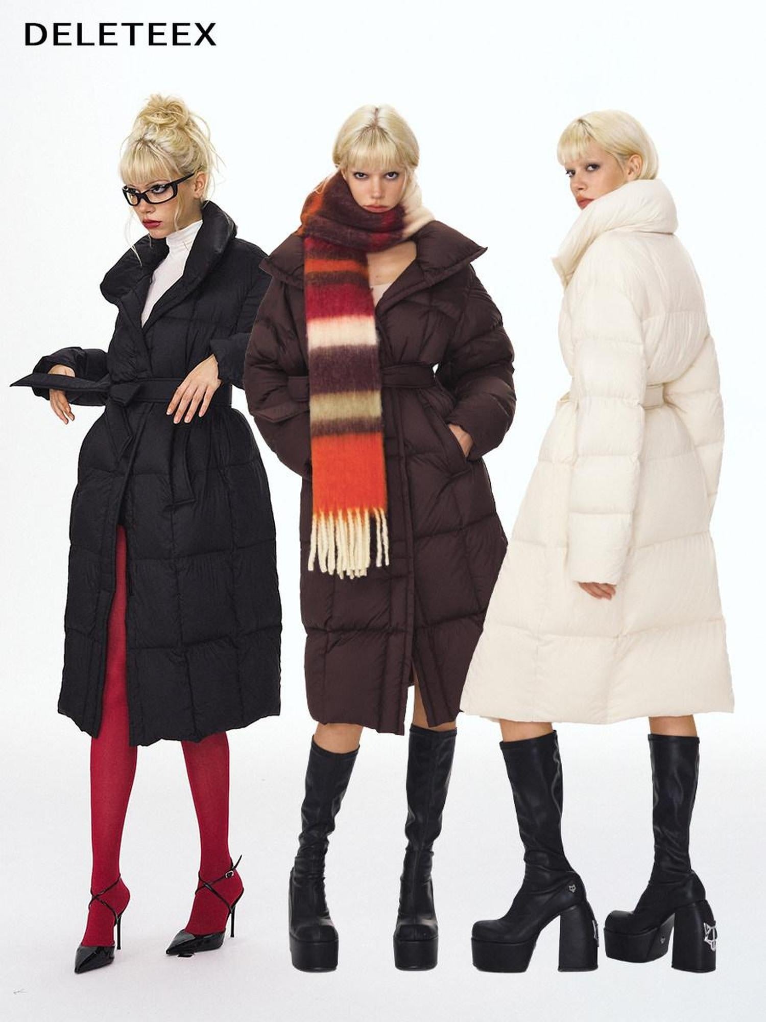 DeleteEx 90 Percent White Goose Down Warm Elegant Long Belted Women Down Jackets