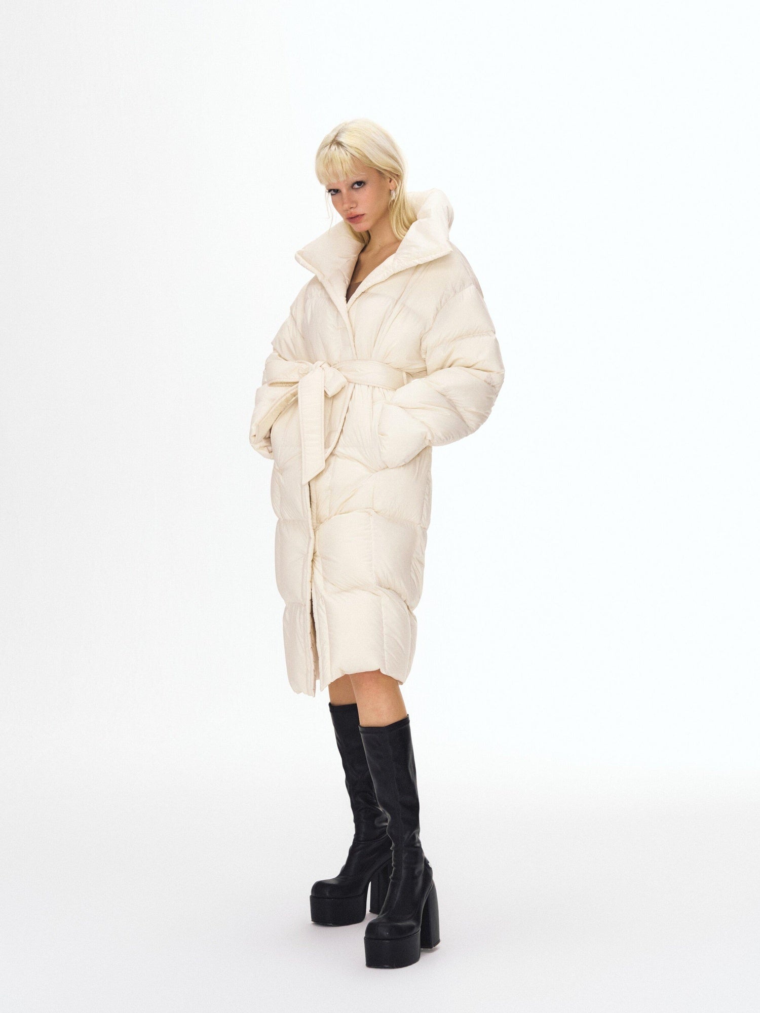 DeleteEx 90 Percent White Goose Down Warm Elegant Long Belted Women Down Jackets