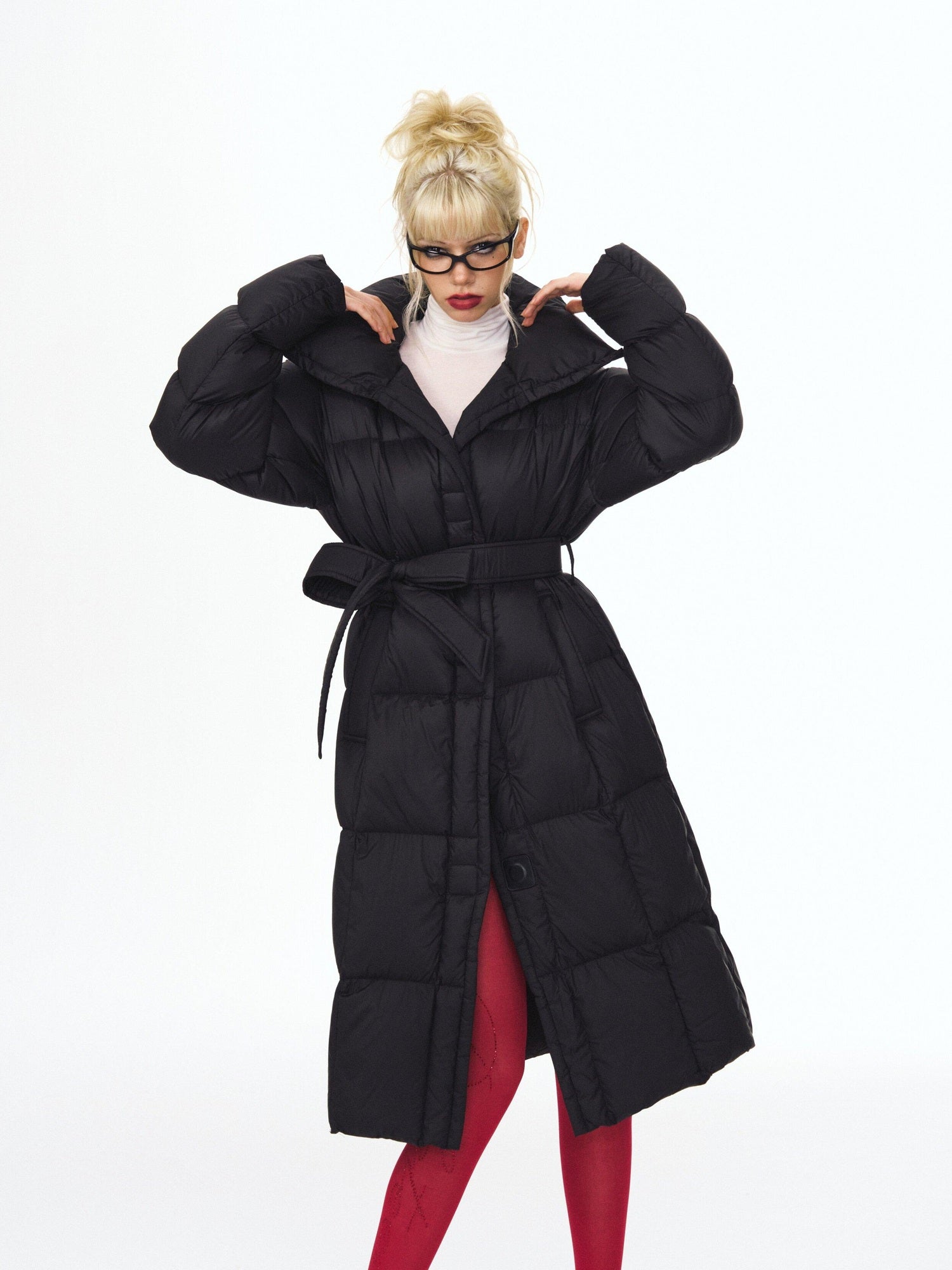 DeleteEx 90 Percent White Goose Down Warm Elegant Long Belted Women Down Jackets